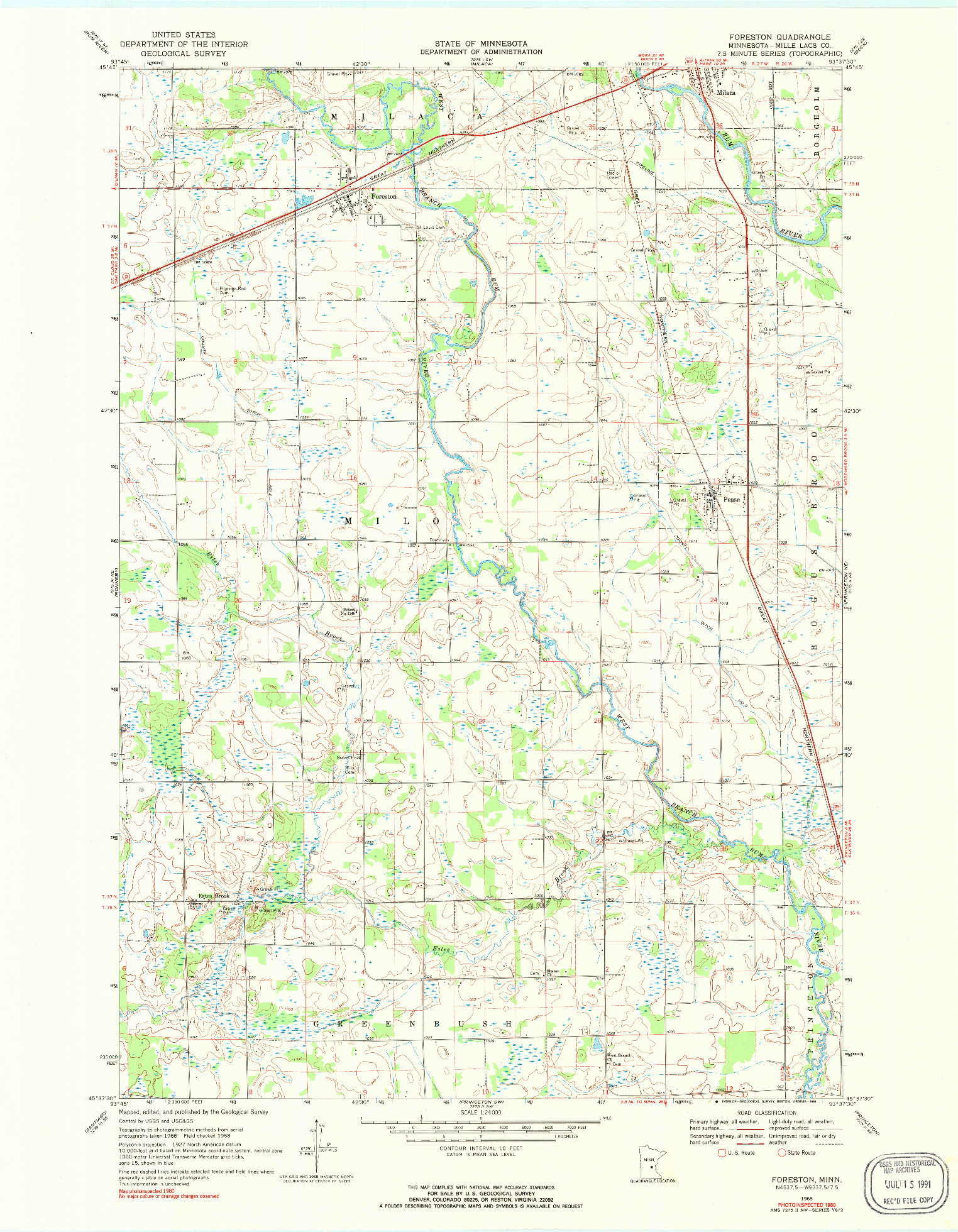 USGS 1:24000-SCALE QUADRANGLE FOR FORESTON, MN 1968