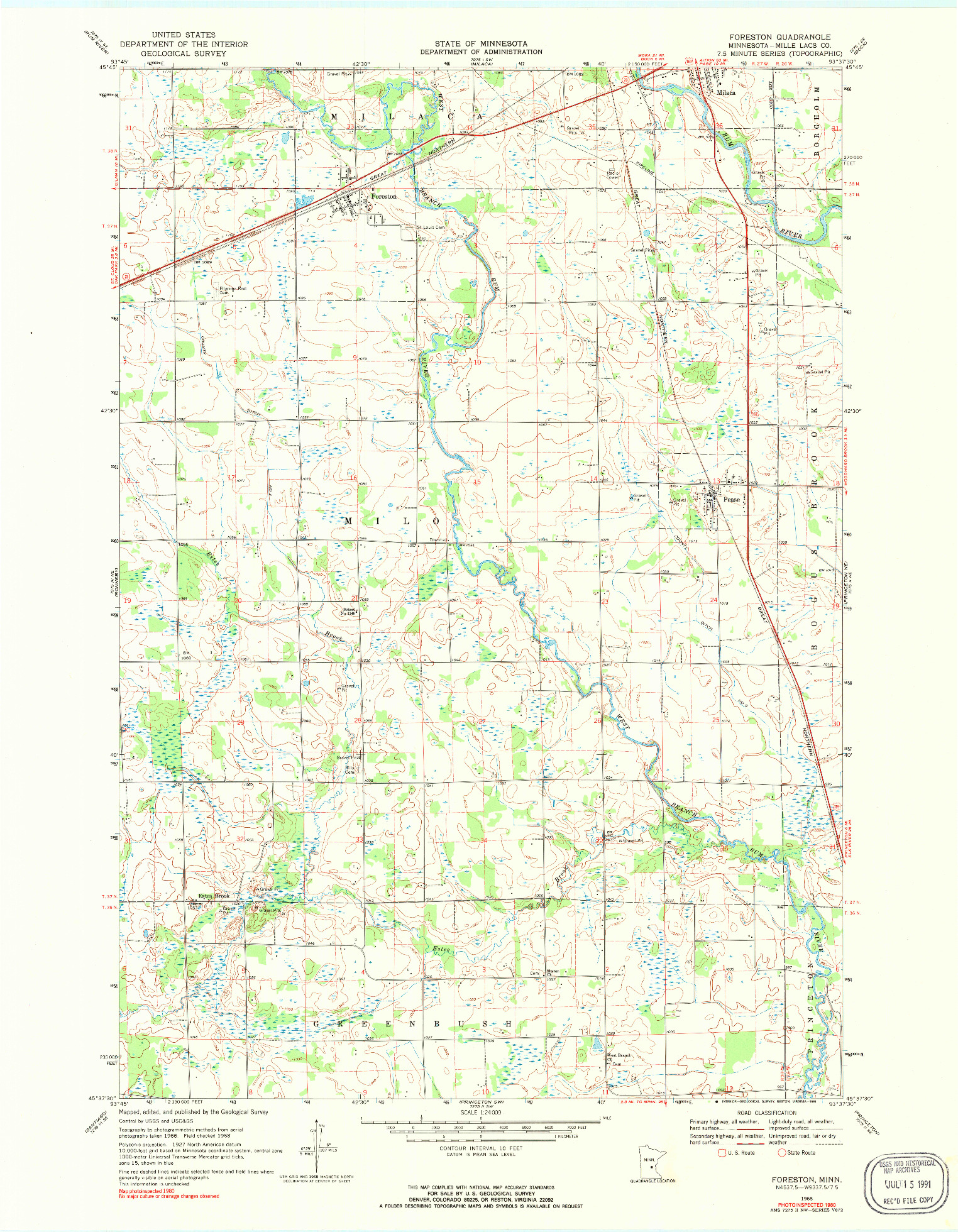 USGS 1:24000-SCALE QUADRANGLE FOR FORESTON, MN 1968