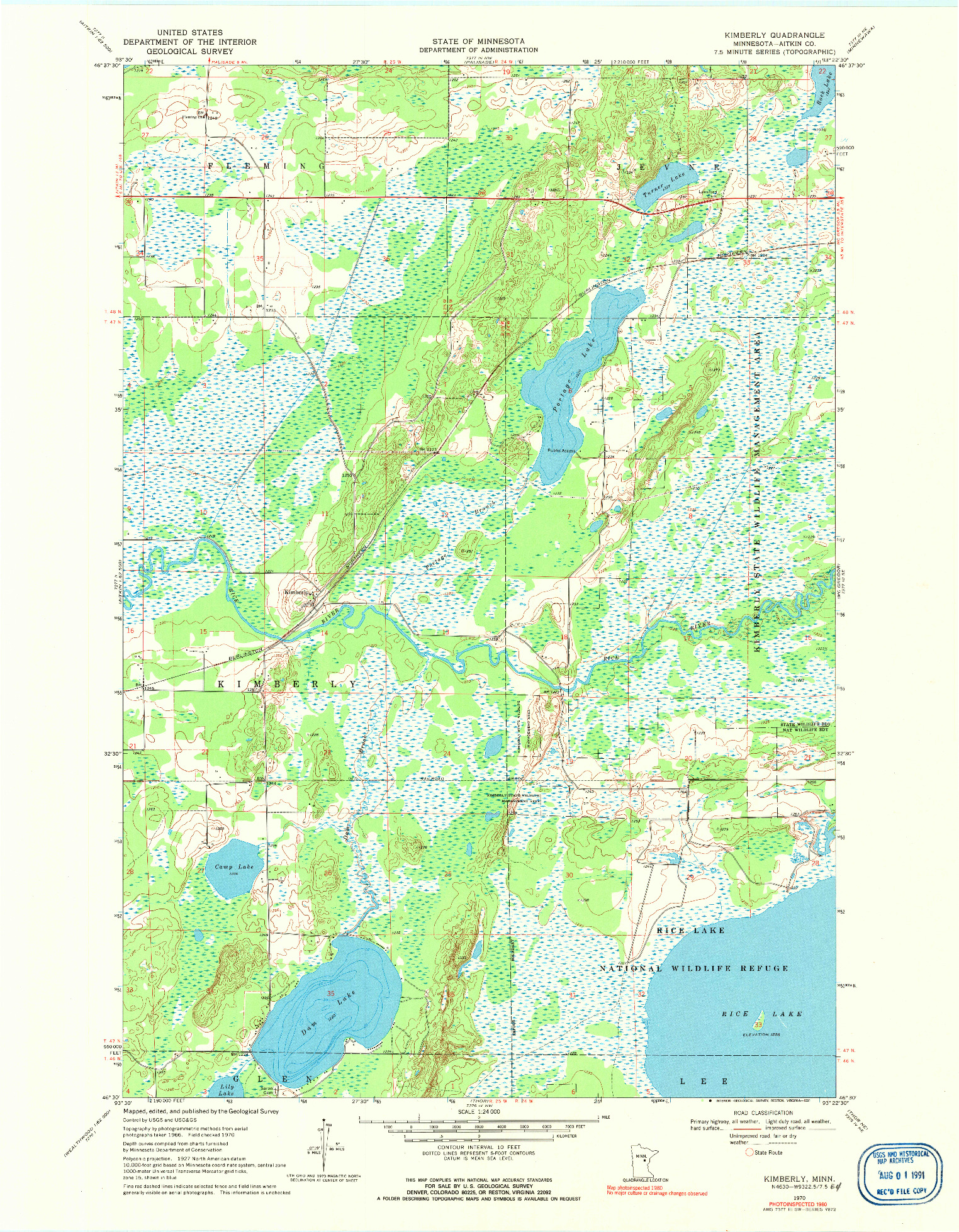 USGS 1:24000-SCALE QUADRANGLE FOR KIMBERLY, MN 1970