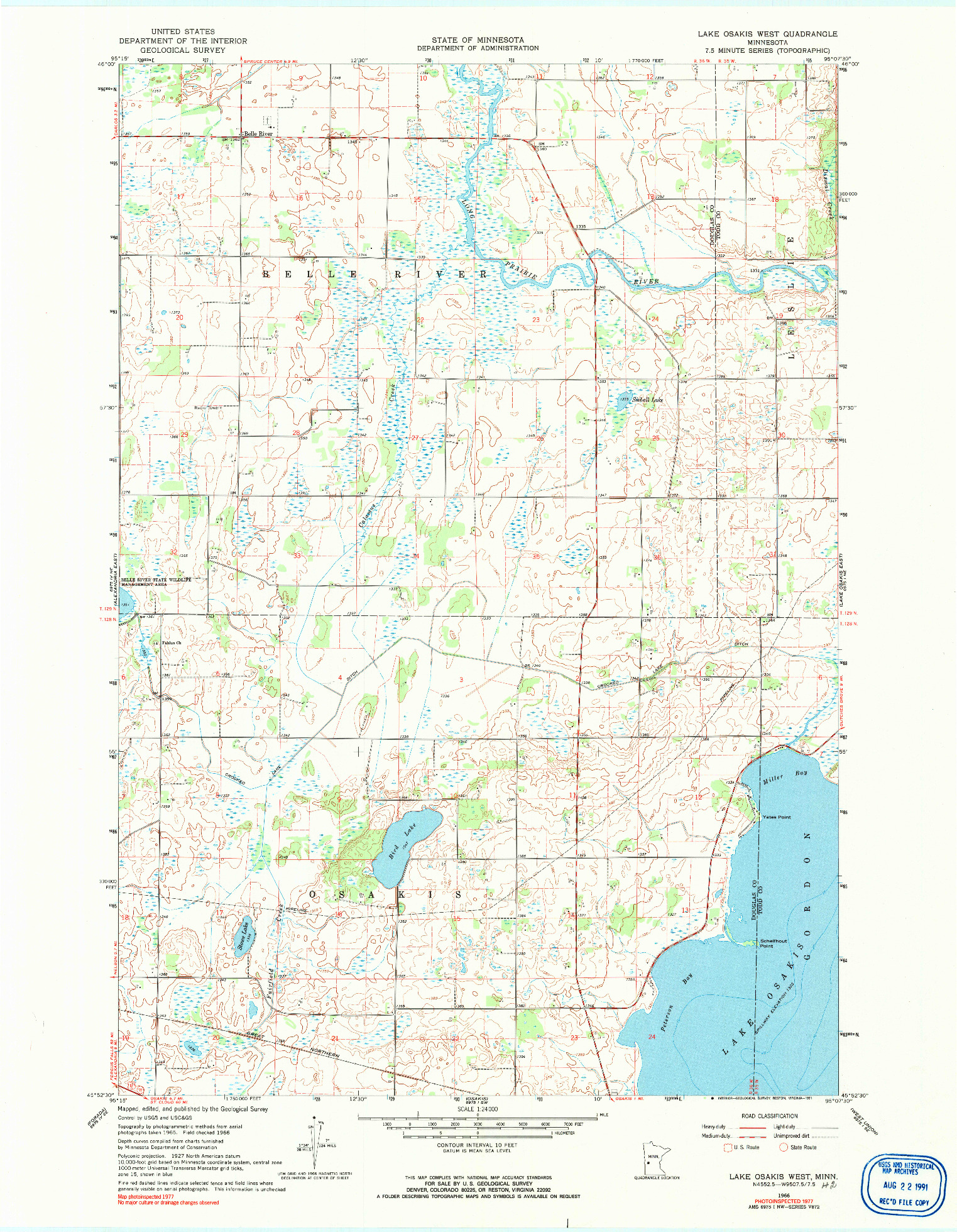 USGS 1:24000-SCALE QUADRANGLE FOR LAKE OSAKIS WEST, MN 1966