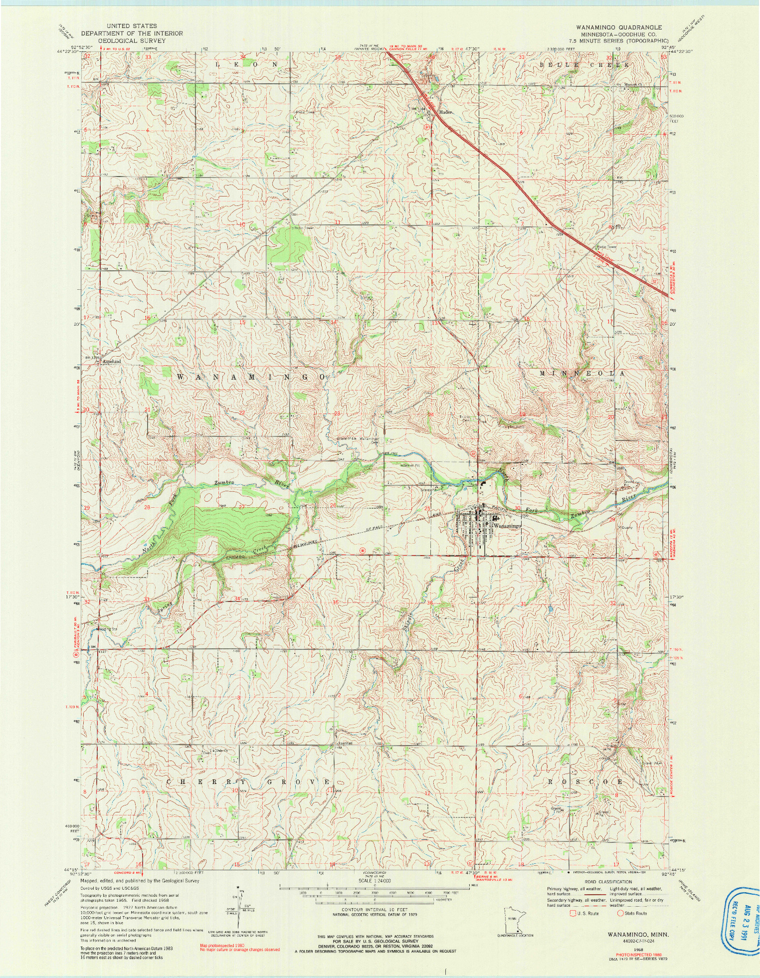 USGS 1:24000-SCALE QUADRANGLE FOR WANAMINGO, MN 1968