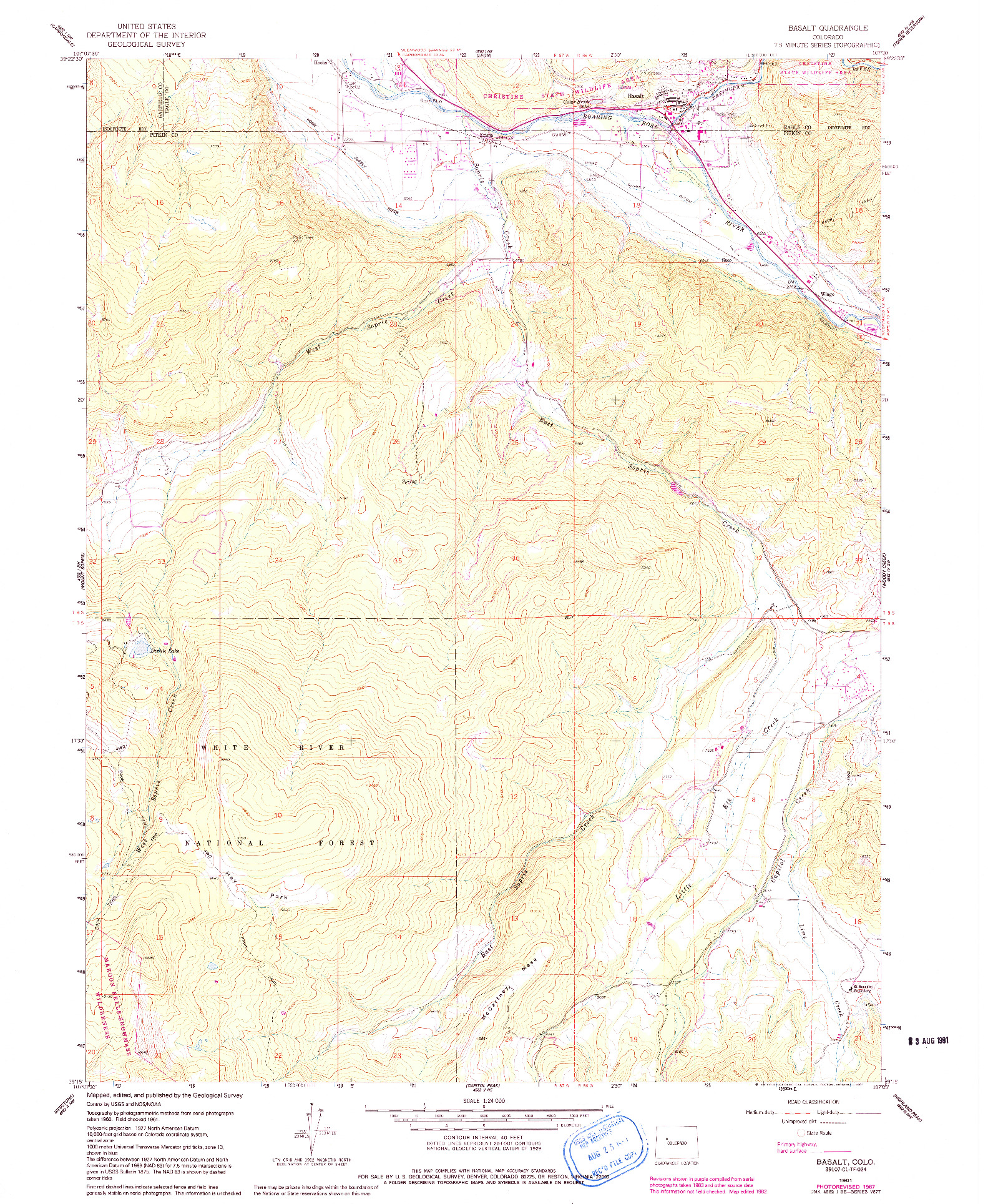 USGS 1:24000-SCALE QUADRANGLE FOR BASALT, CO 1961