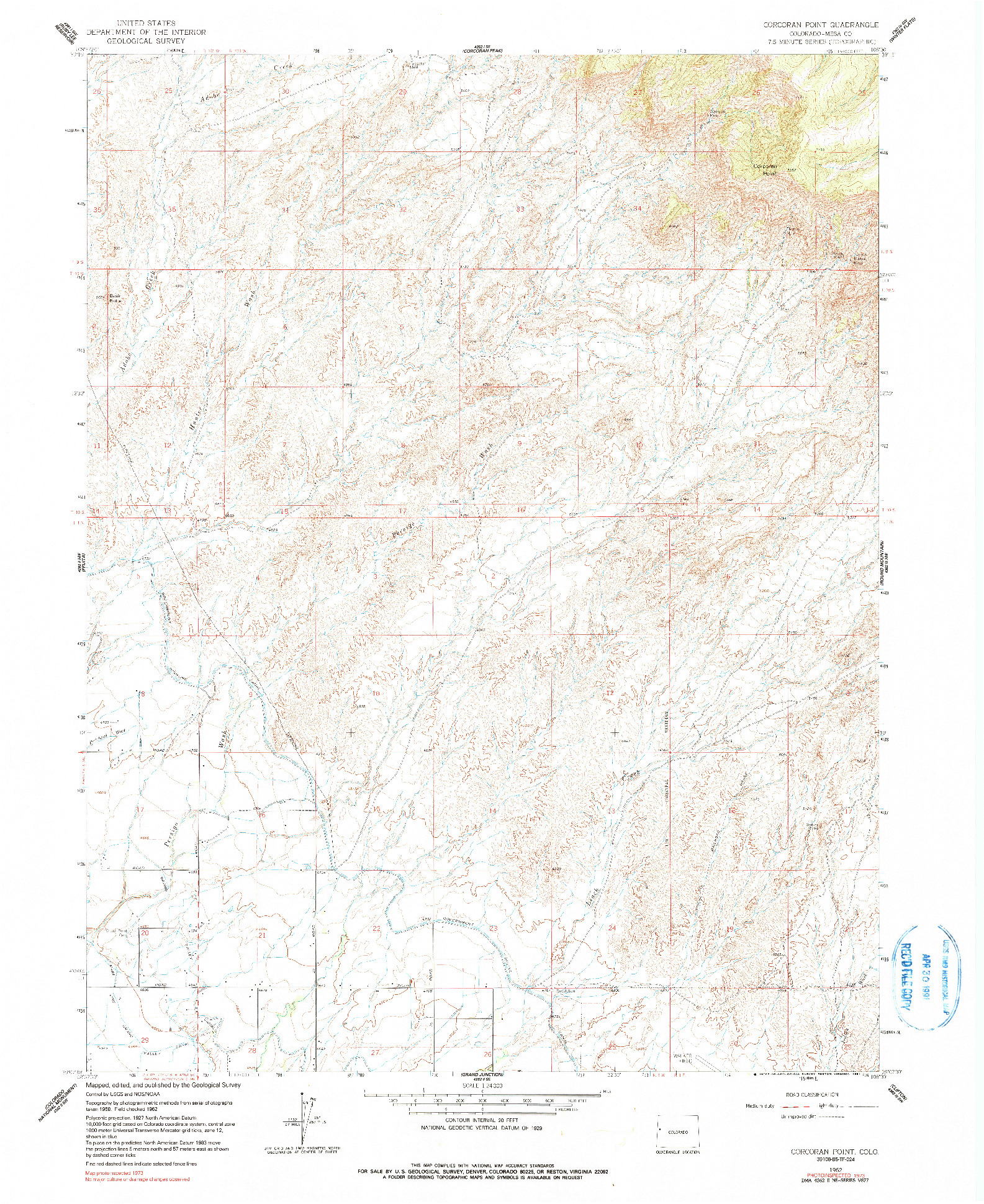 USGS 1:24000-SCALE QUADRANGLE FOR CORCORAN POINT, CO 1962