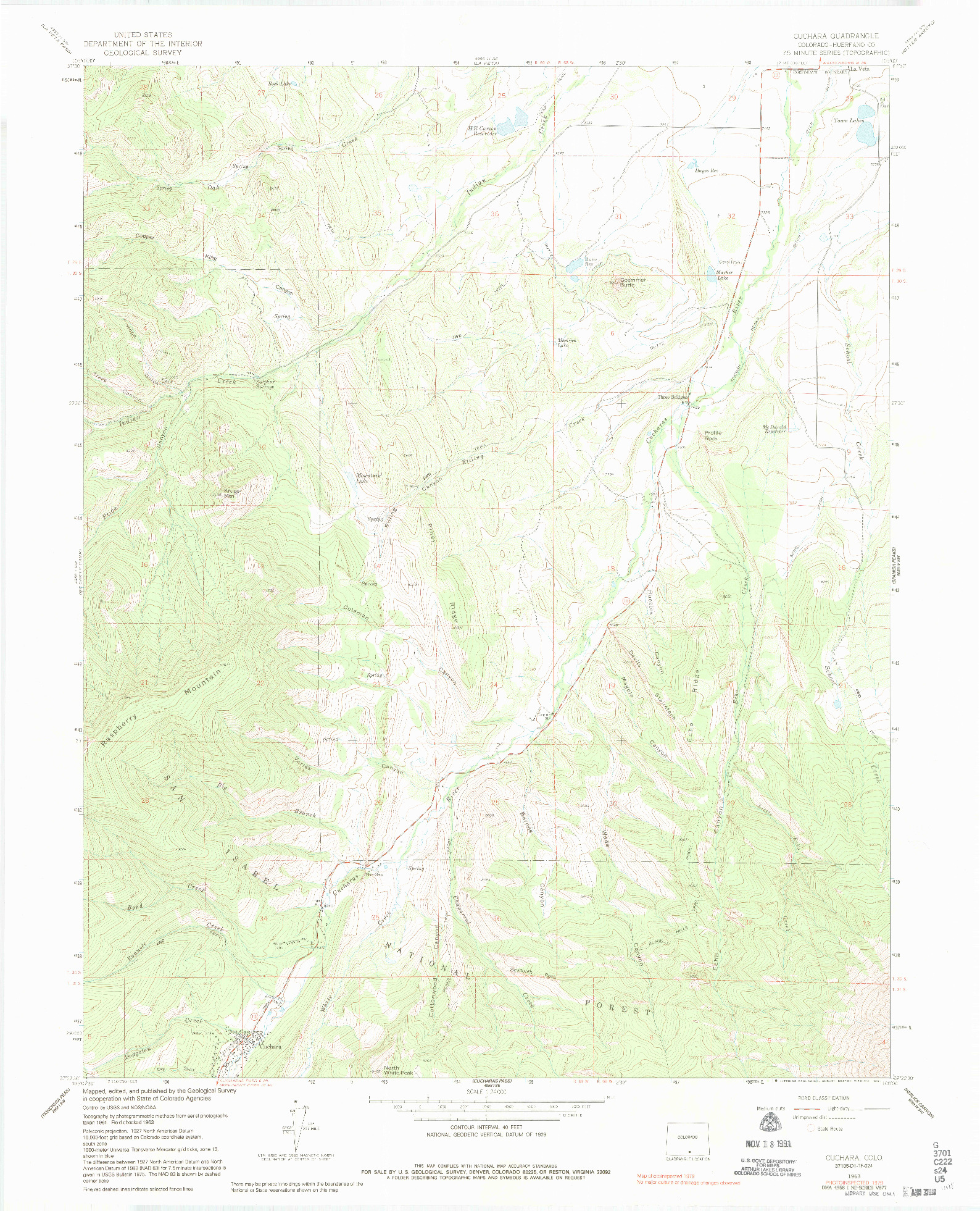 USGS 1:24000-SCALE QUADRANGLE FOR CUCHARA, CO 1963