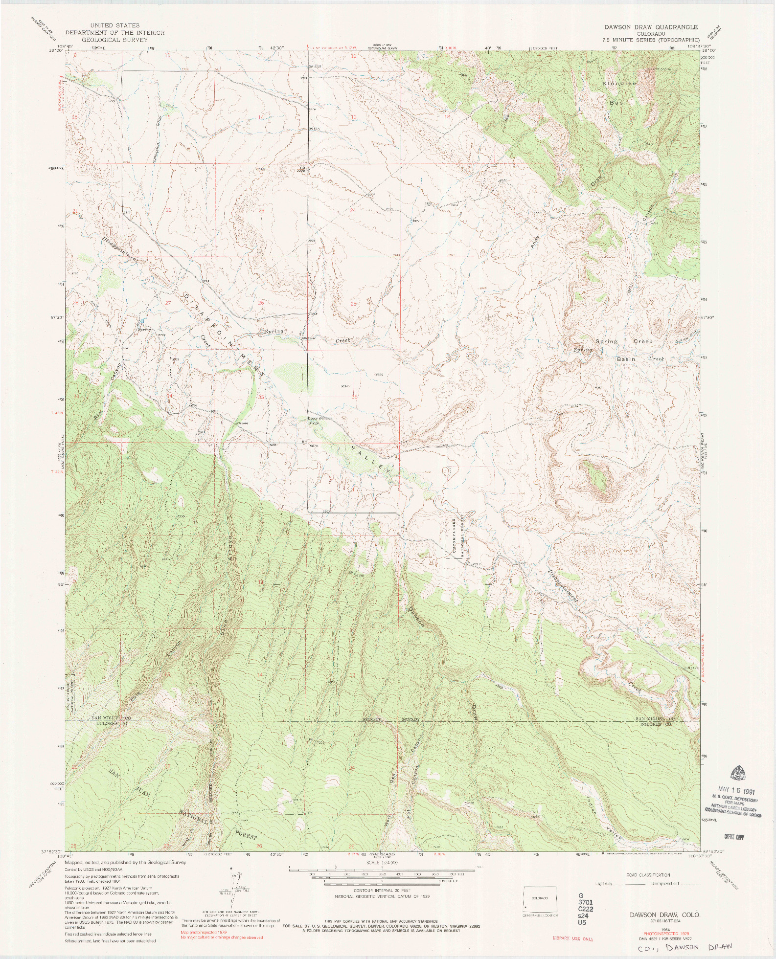 USGS 1:24000-SCALE QUADRANGLE FOR DAWSON DRAW, CO 1964