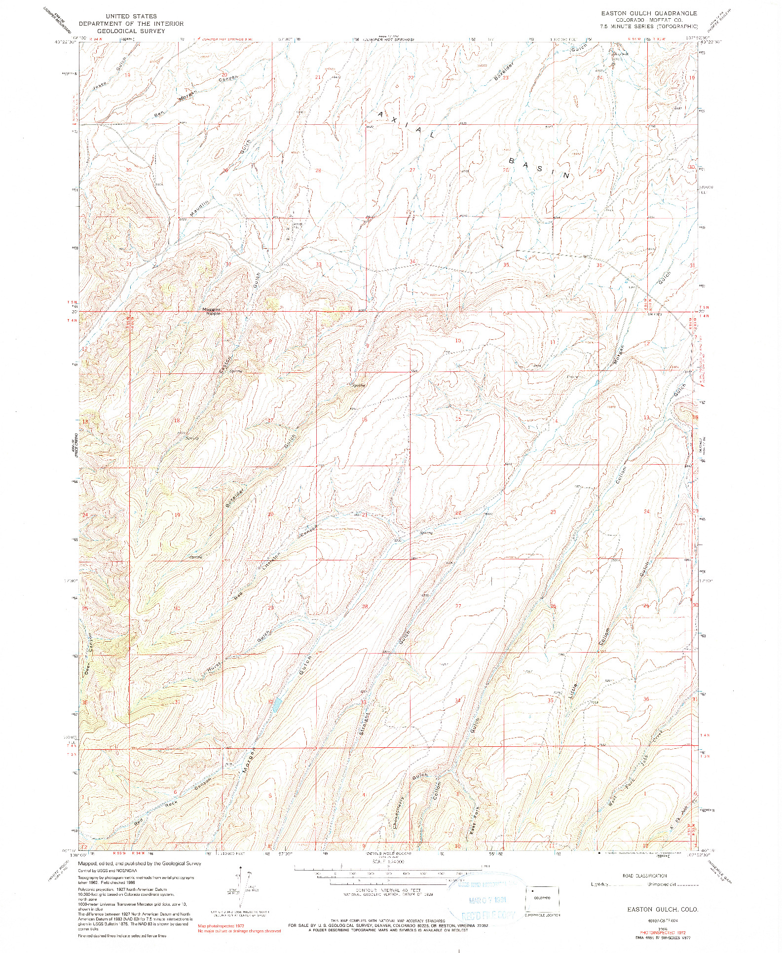 USGS 1:24000-SCALE QUADRANGLE FOR EASTON GULCH, CO 1966