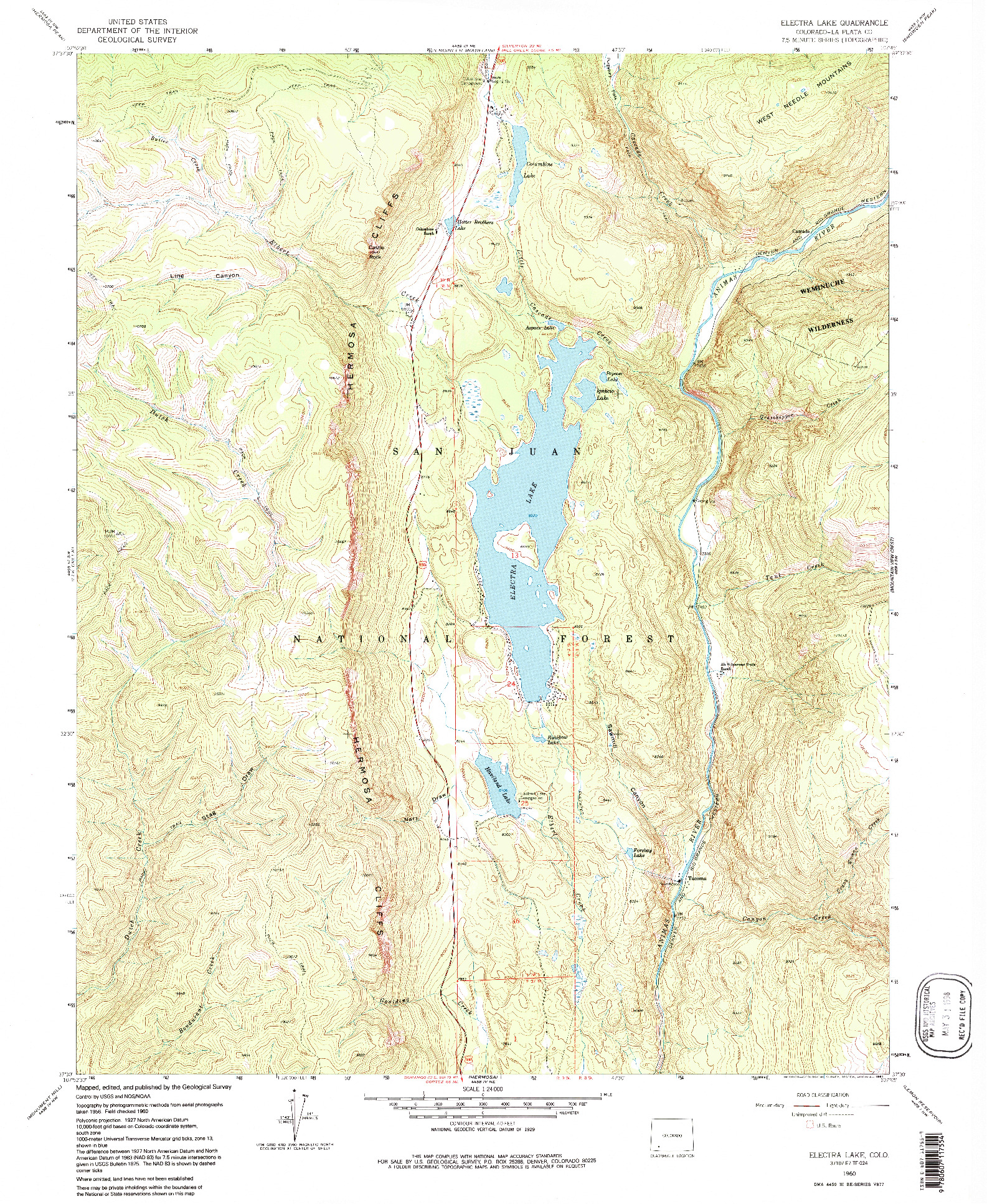 USGS 1:24000-SCALE QUADRANGLE FOR ELECTRA LAKE, CO 1960