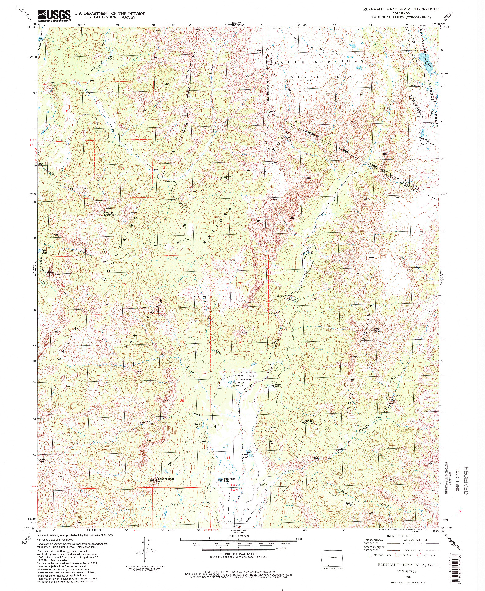 USGS 1:24000-SCALE QUADRANGLE FOR ELEPHANT HEAD ROCK, CO 1984