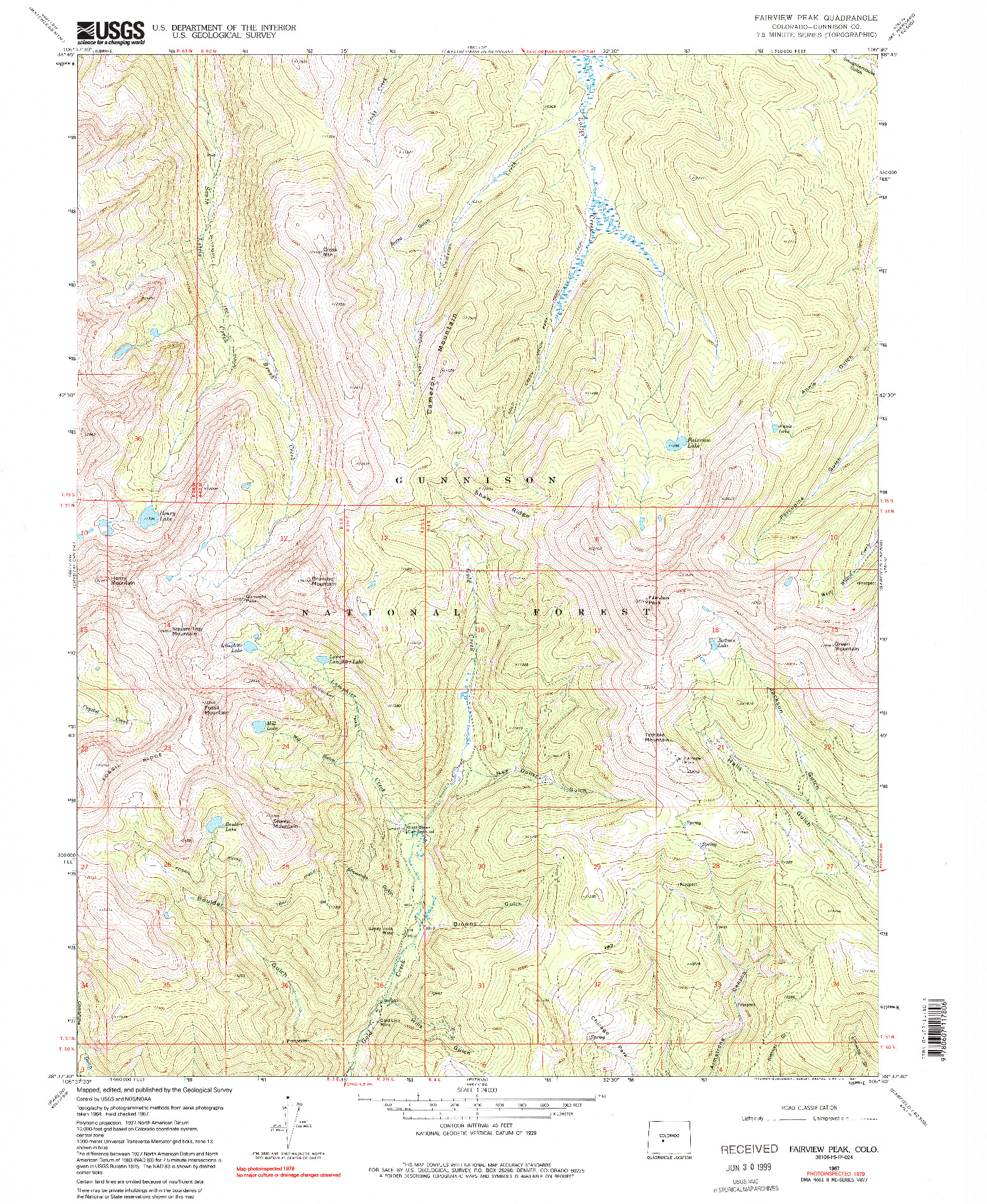 USGS 1:24000-SCALE QUADRANGLE FOR FAIRVIEW PEAK, CO 1967