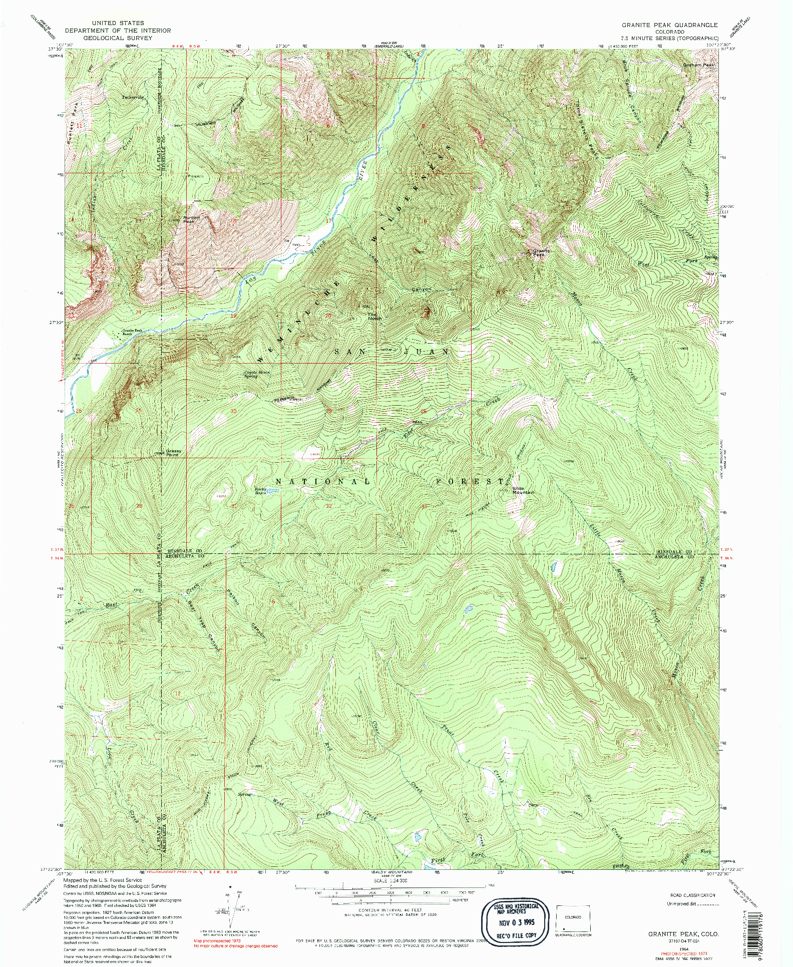 USGS 1:24000-SCALE QUADRANGLE FOR GRANITE PEAK, CO 1964