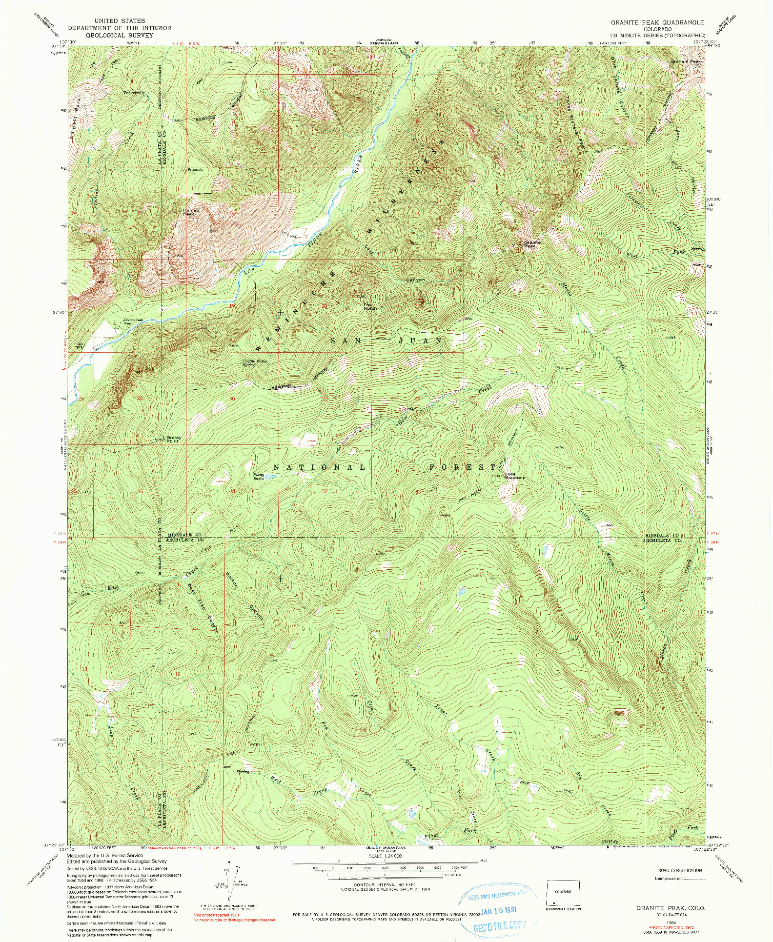 USGS 1:24000-SCALE QUADRANGLE FOR GRANITE PEAK, CO 1964