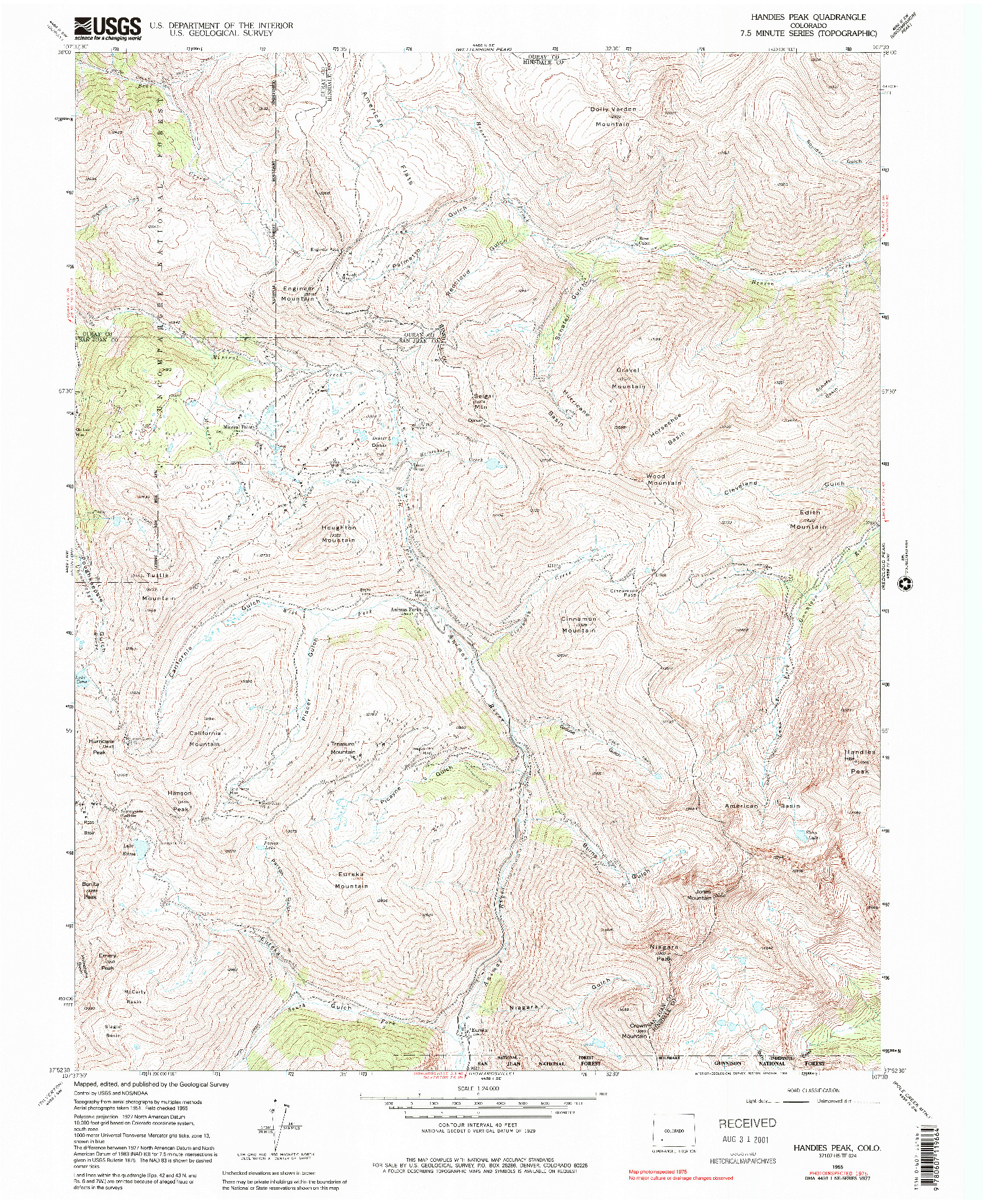 USGS 1:24000-SCALE QUADRANGLE FOR HANDIES PEAK, CO 1955