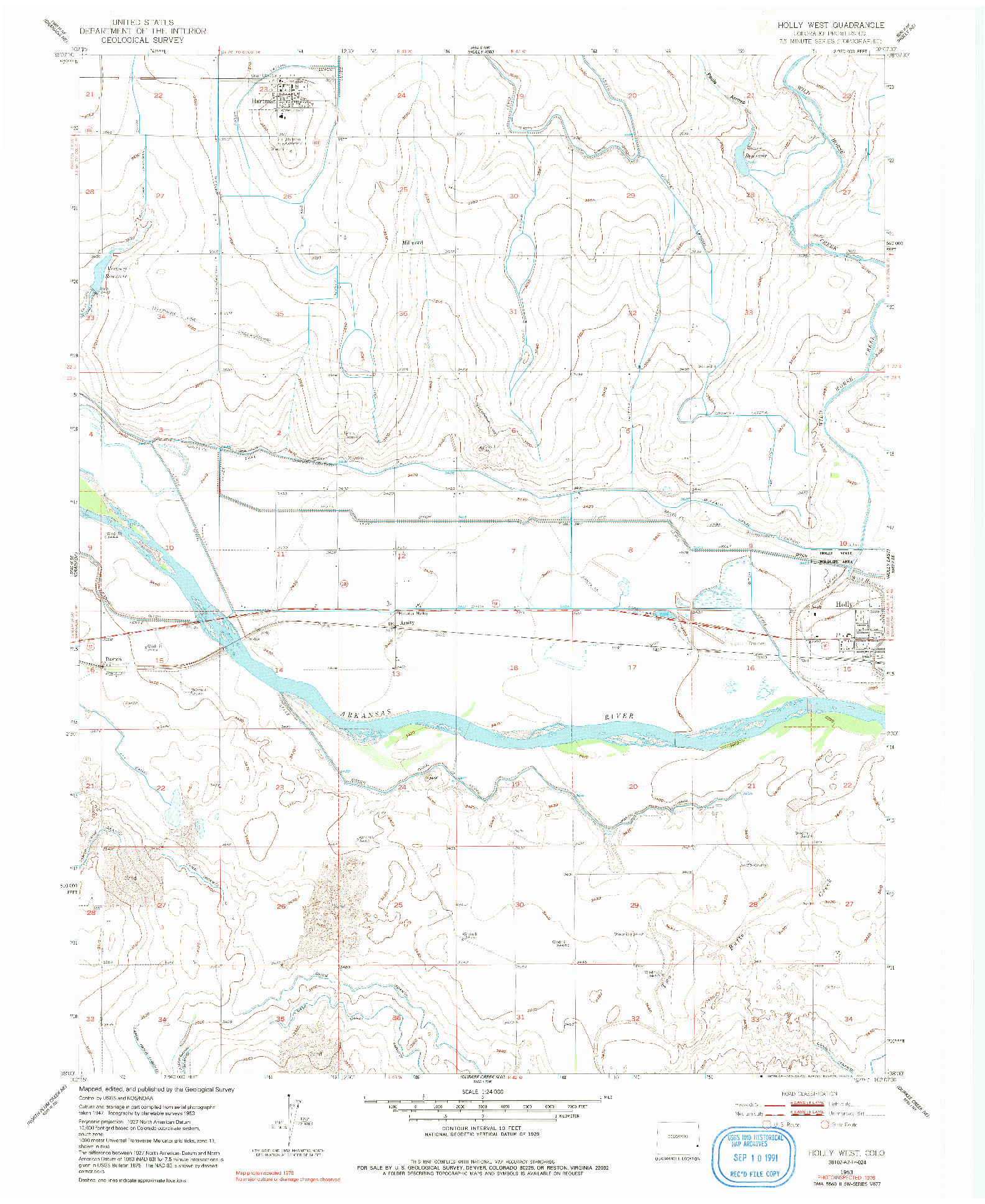 USGS 1:24000-SCALE QUADRANGLE FOR HOLLY WEST, CO 1953