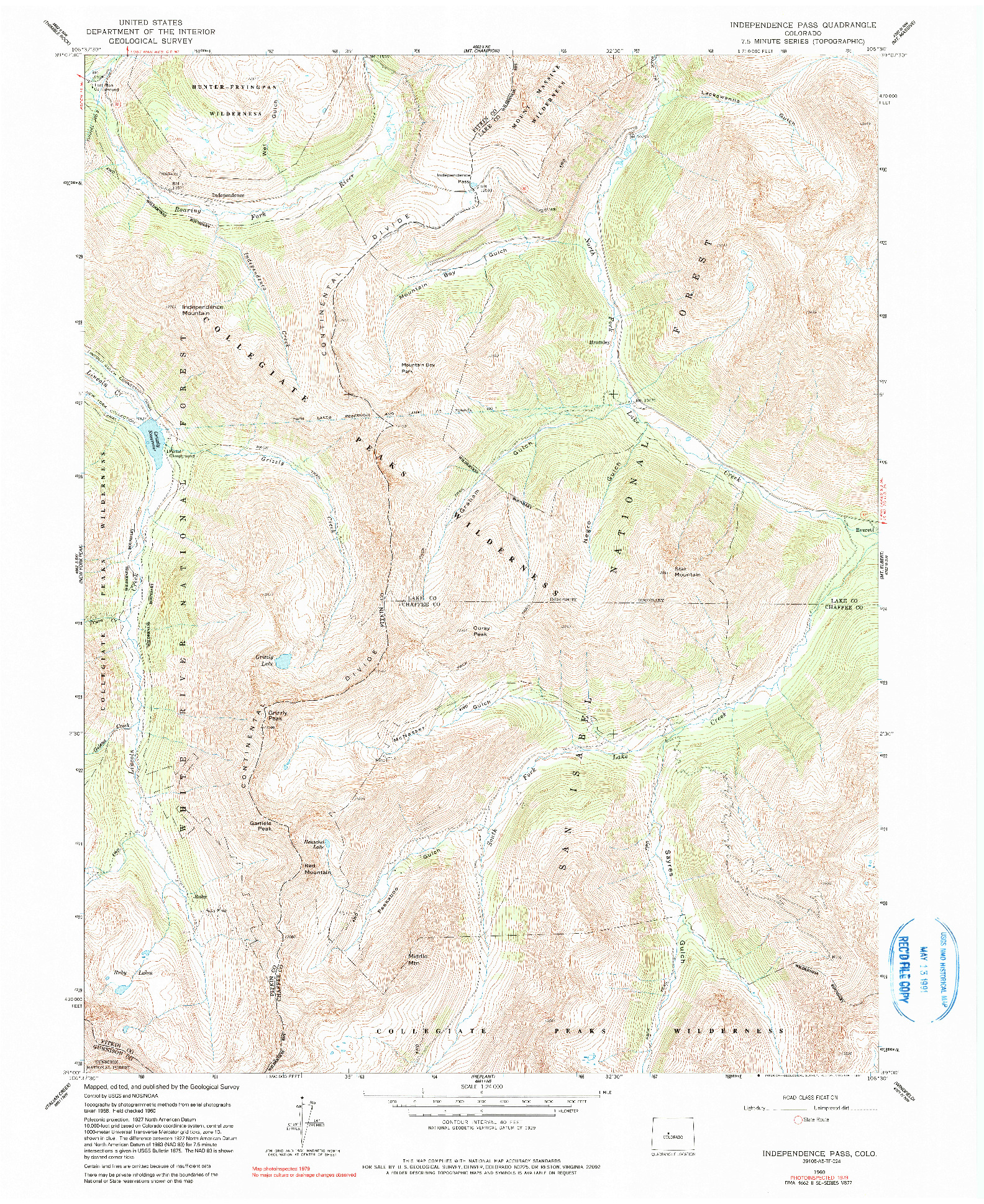 USGS 1:24000-SCALE QUADRANGLE FOR INDEPENDENCE PASS, CO 1960