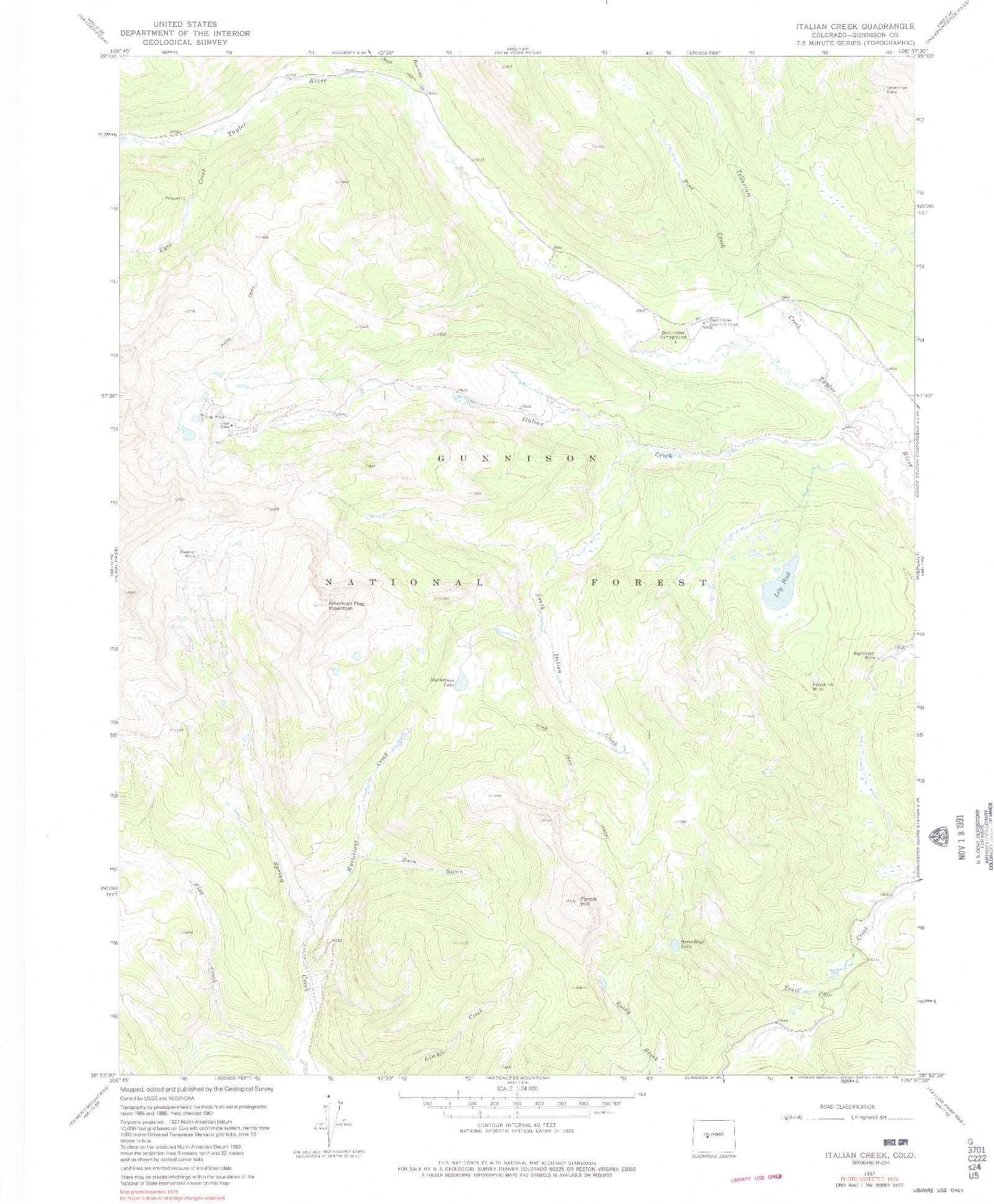 USGS 1:24000-SCALE QUADRANGLE FOR ITALIAN CREEK, CO 1967