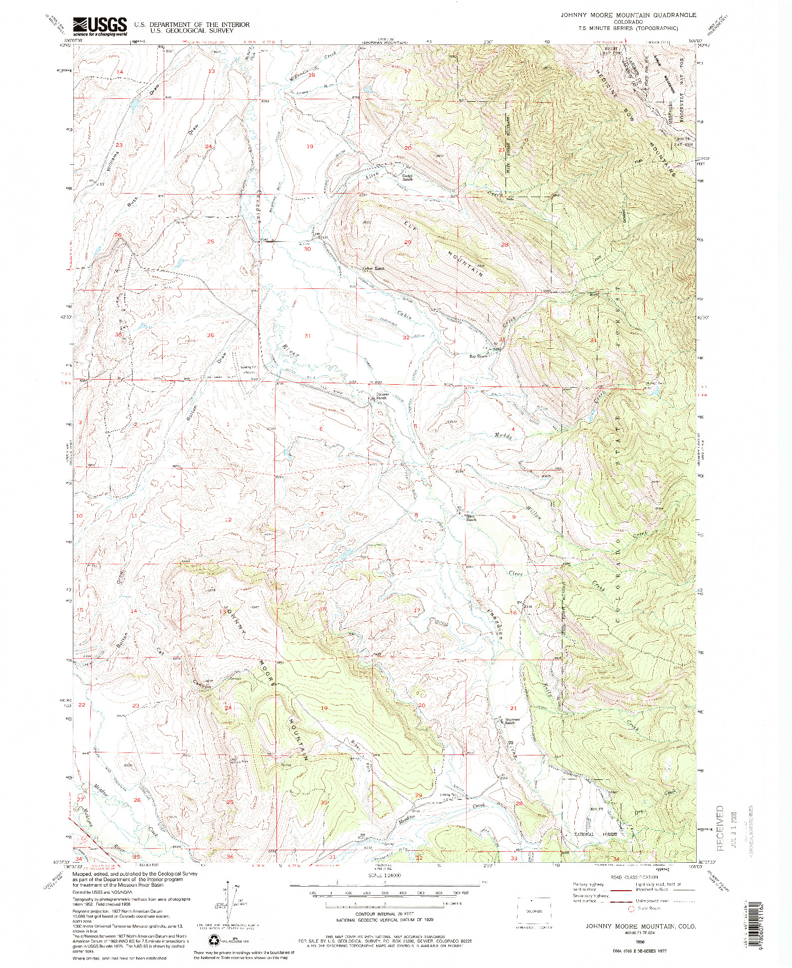 USGS 1:24000-SCALE QUADRANGLE FOR JOHNNY MOORE MOUNTAIN, CO 1956