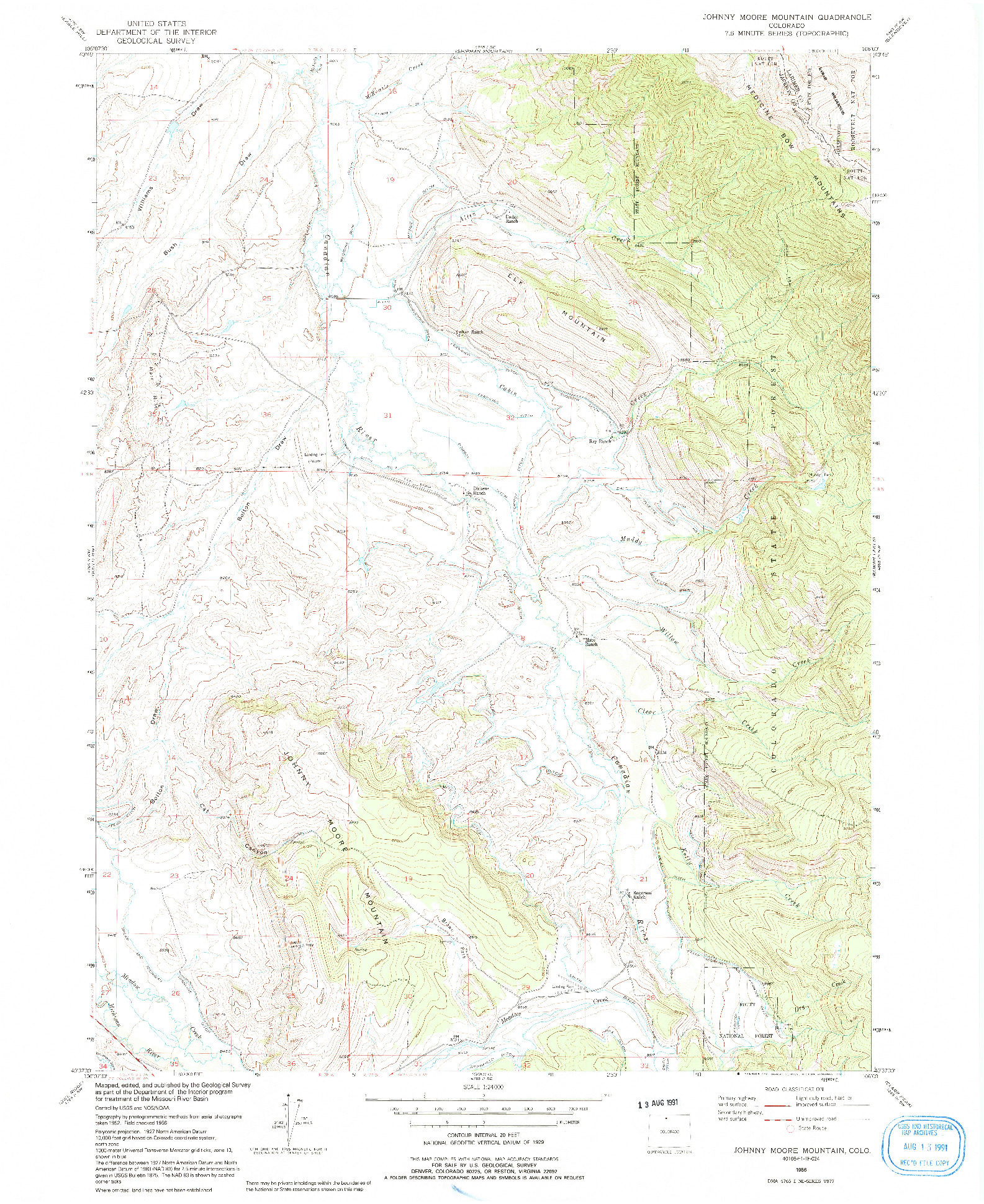 USGS 1:24000-SCALE QUADRANGLE FOR JOHNNY MOORE MOUNTAIN, CO 1956