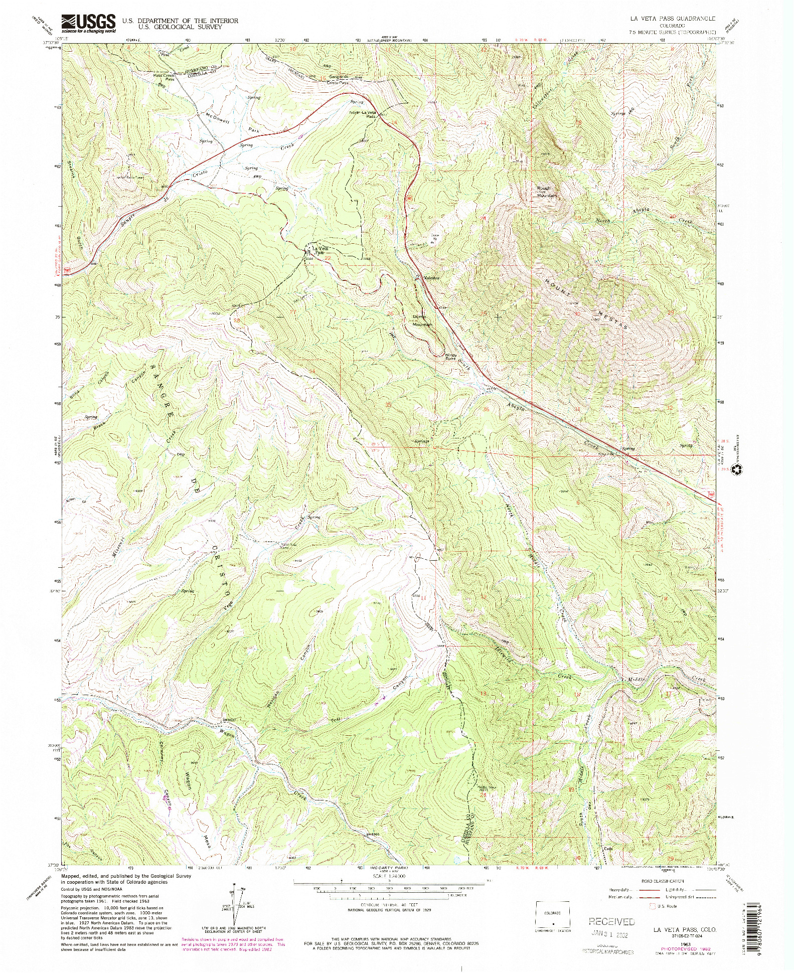 USGS 1:24000-SCALE QUADRANGLE FOR LA VETA PASS, CO 1963