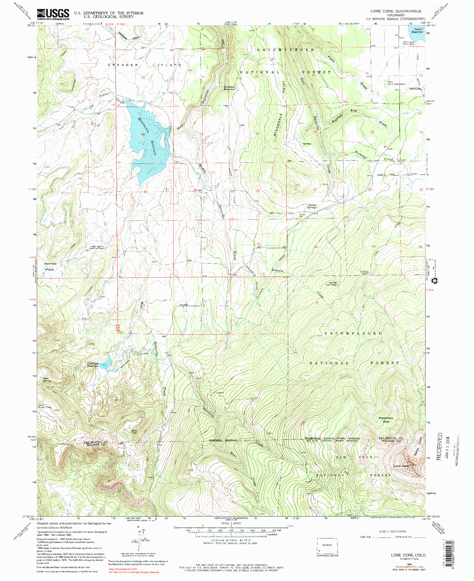 USGS 1:24000-SCALE QUADRANGLE FOR LONE CONE, CO 1964