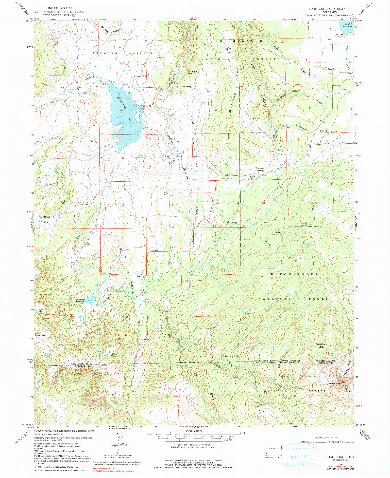 USGS 1:24000-SCALE QUADRANGLE FOR LONE CONE, CO 1964