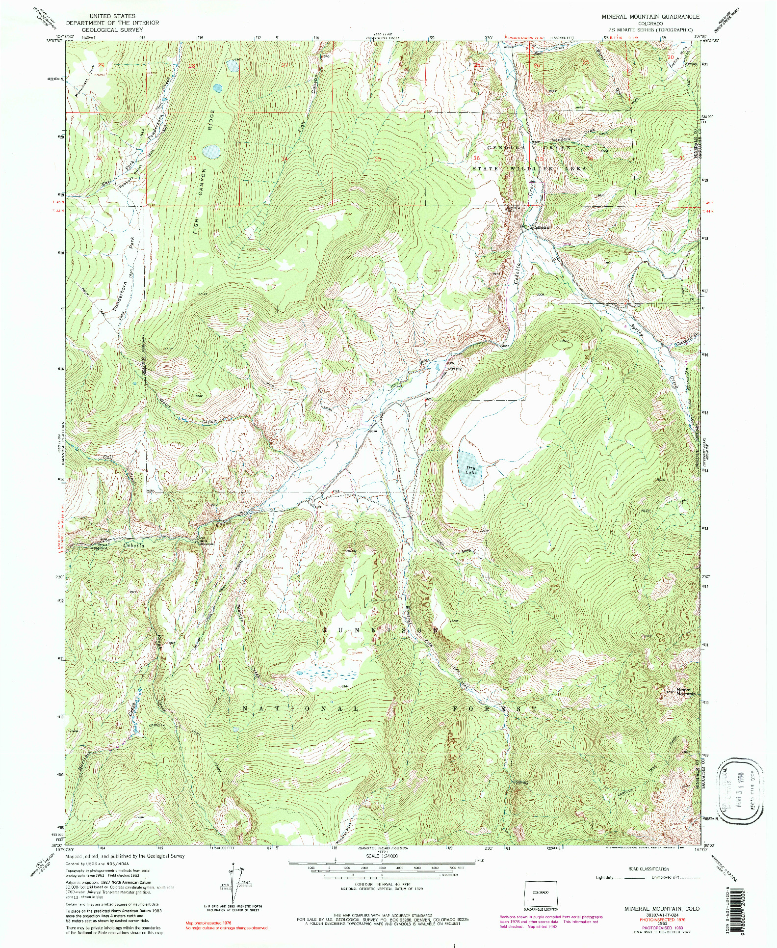 USGS 1:24000-SCALE QUADRANGLE FOR MINERAL MOUNTAIN, CO 1963