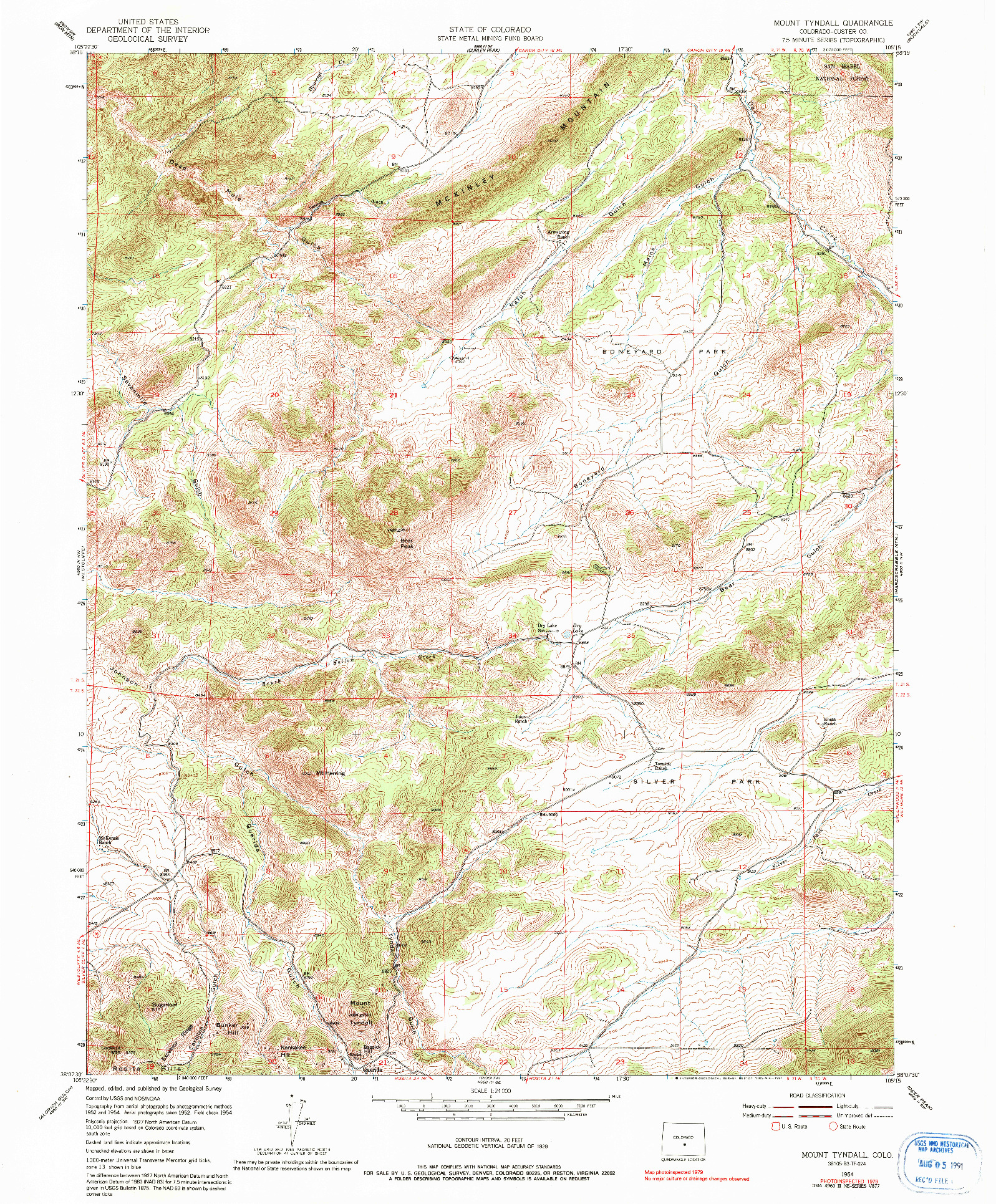 USGS 1:24000-SCALE QUADRANGLE FOR MOUNT TYNDALL, CO 1954