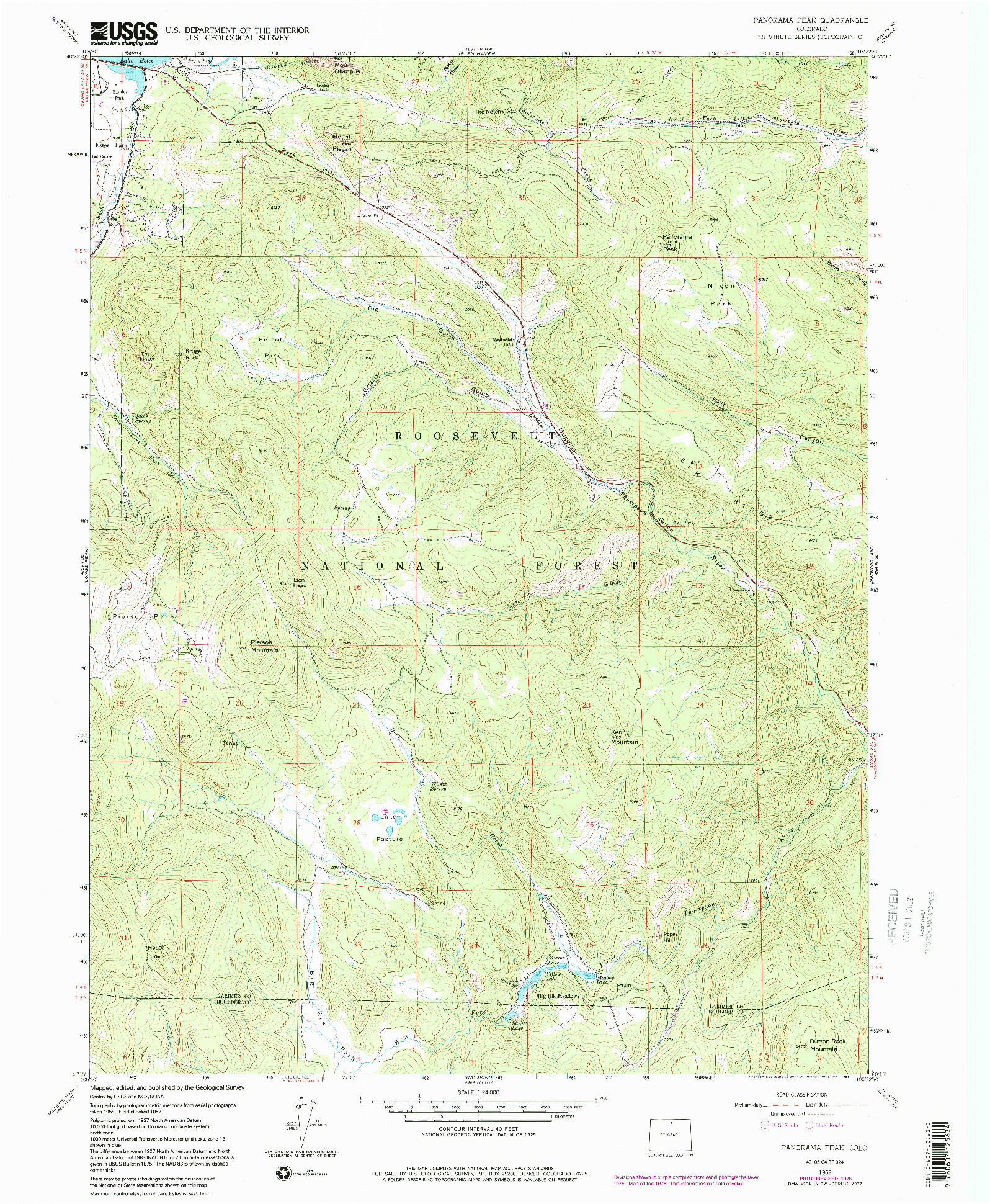 USGS 1:24000-SCALE QUADRANGLE FOR PANORAMA PEAK, CO 1962