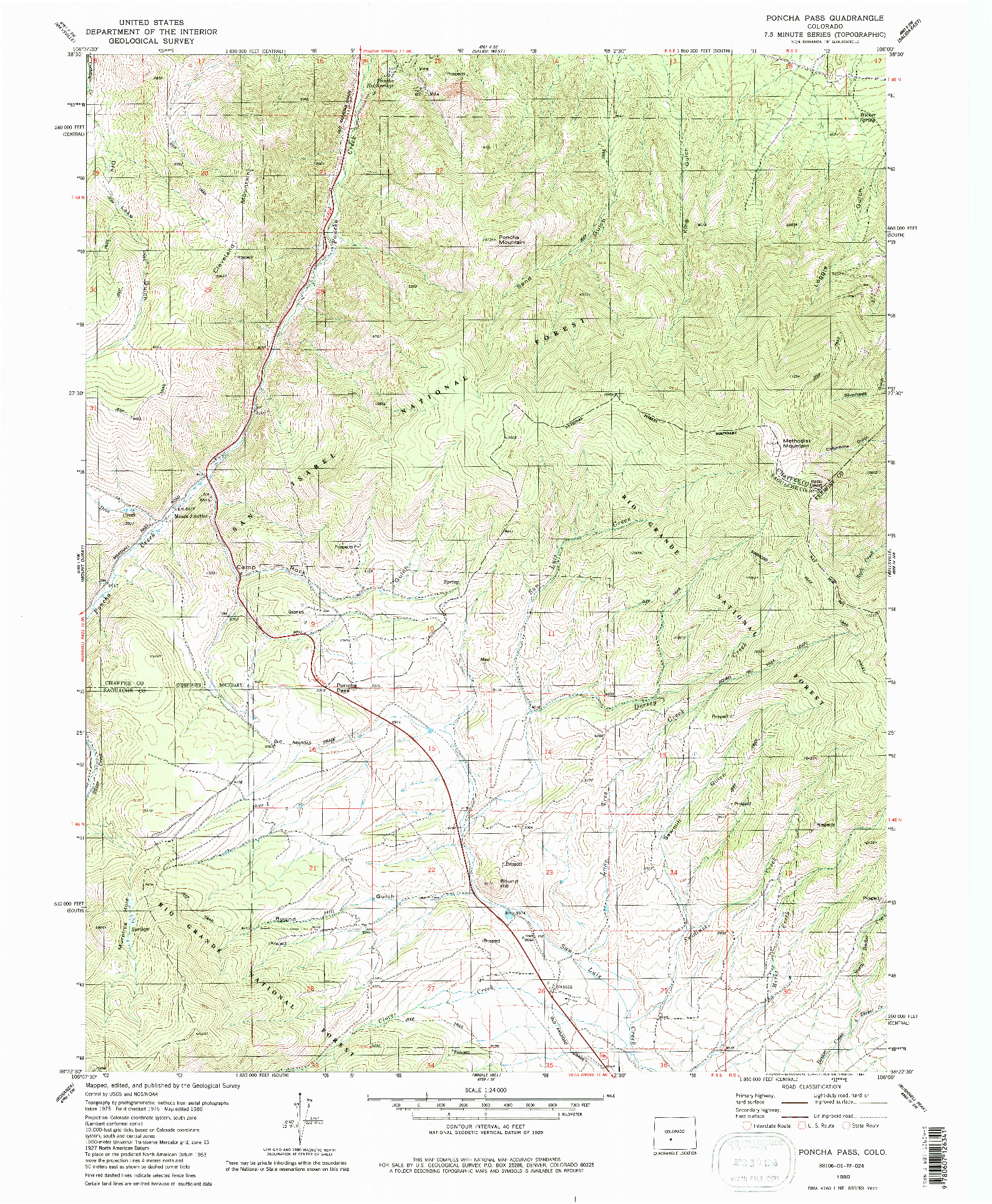 USGS 1:24000-SCALE QUADRANGLE FOR PONCHA PASS, CO 1980