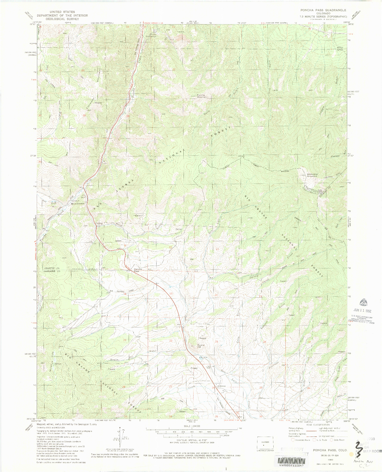 USGS 1:24000-SCALE QUADRANGLE FOR PONCHA PASS, CO 1980