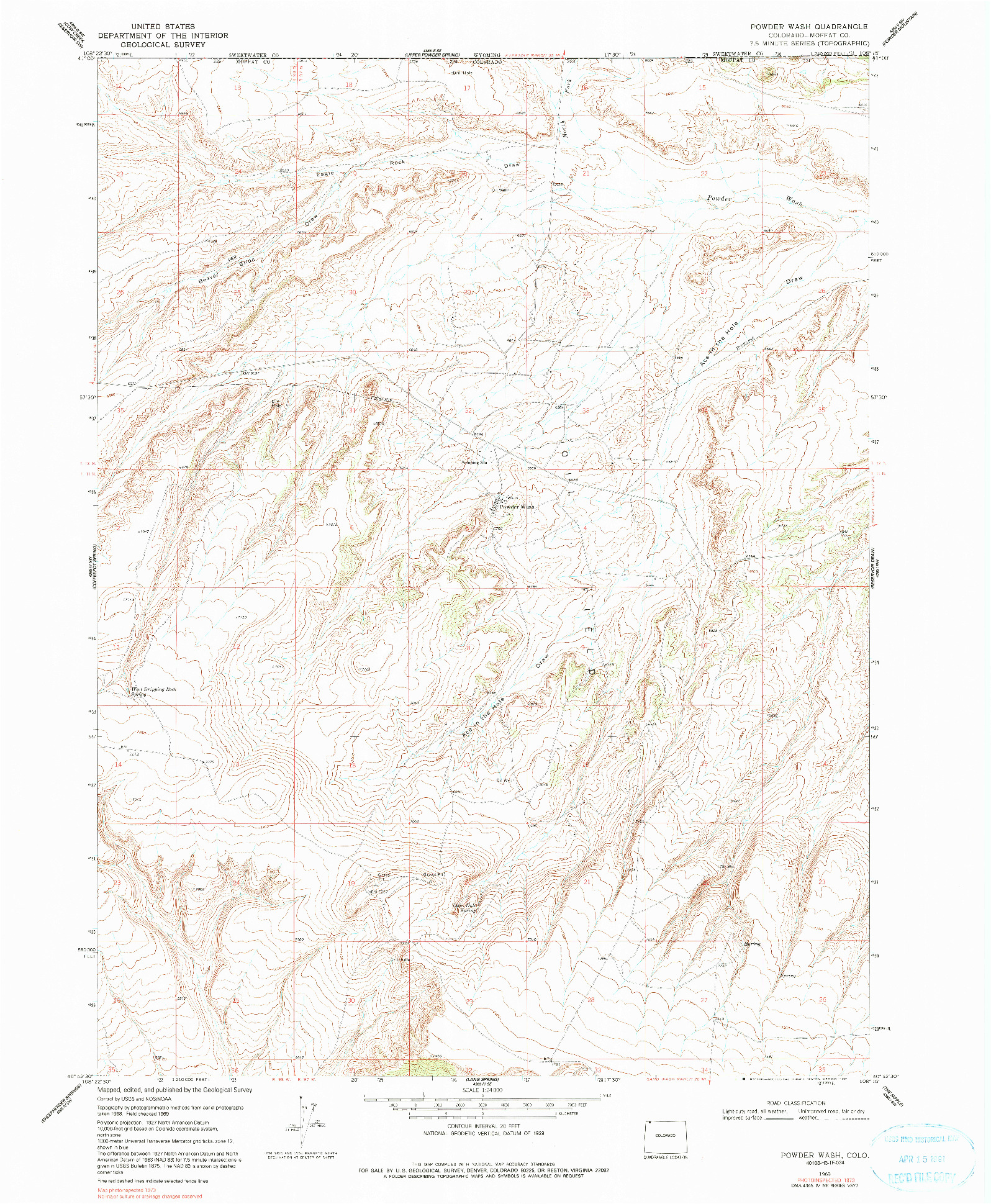 USGS 1:24000-SCALE QUADRANGLE FOR POWDER WASH, CO 1969