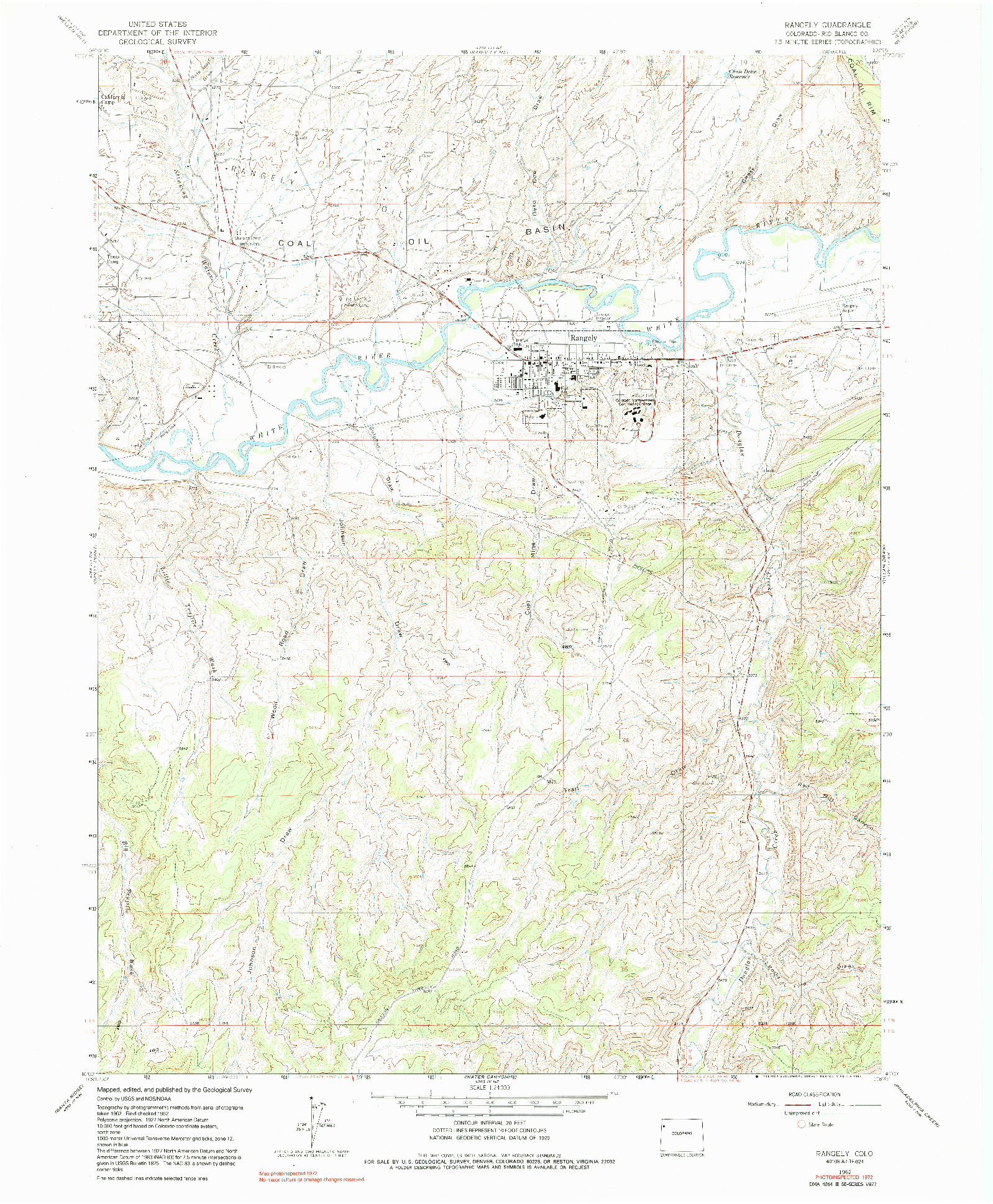 USGS 1:24000-SCALE QUADRANGLE FOR RANGELY, CO 1962