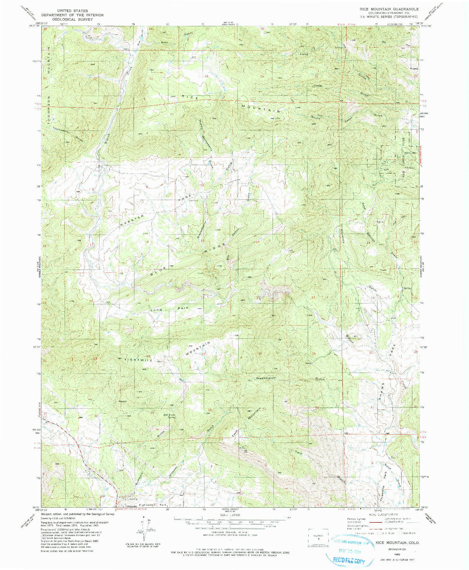 USGS 1:24000-SCALE QUADRANGLE FOR RICE MOUNTAIN, CO 1983