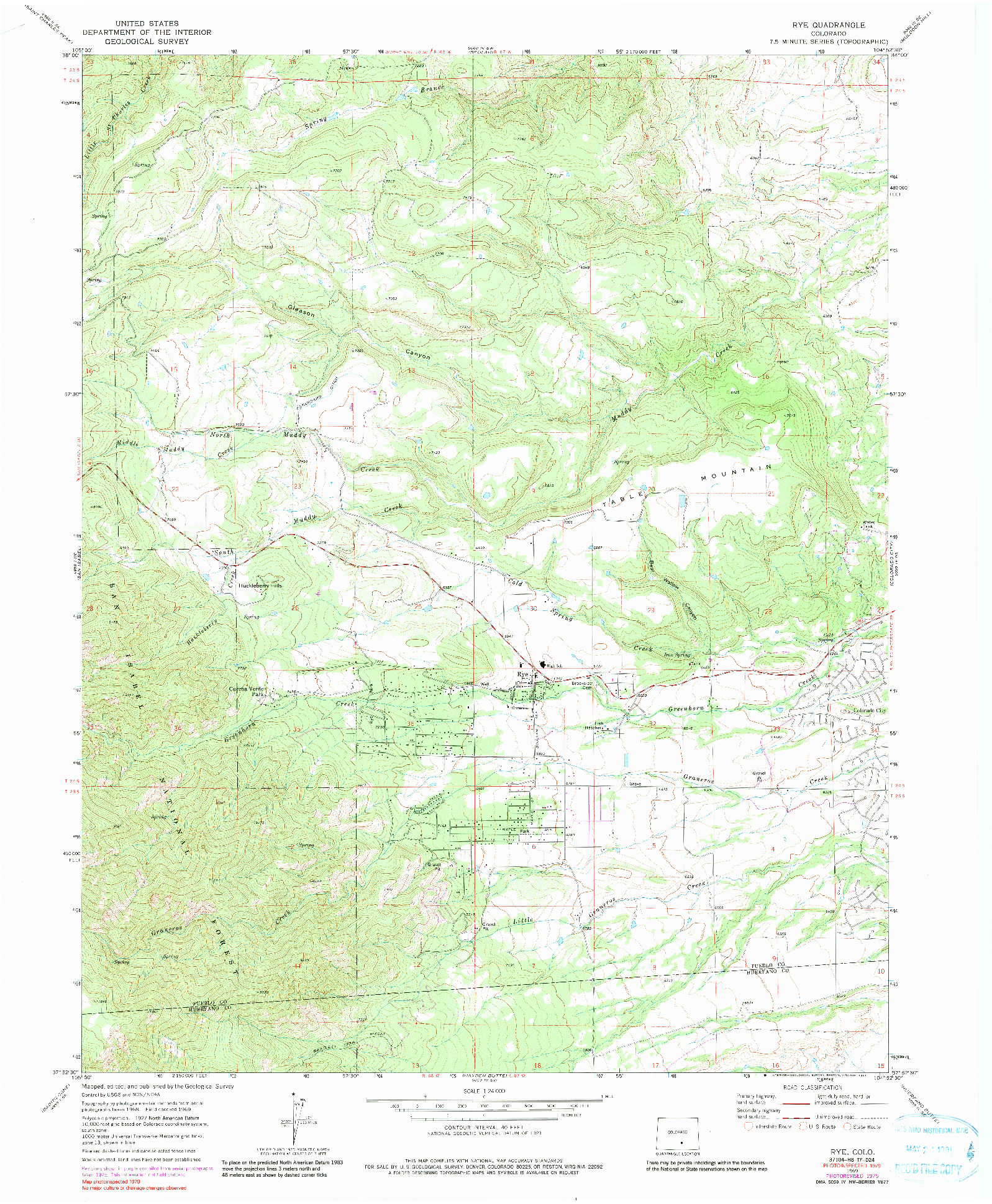 USGS 1:24000-SCALE QUADRANGLE FOR RYE, CO 1969