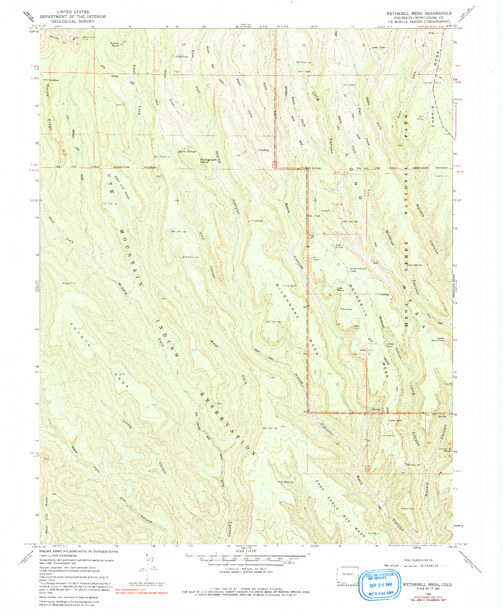 USGS 1:24000-SCALE QUADRANGLE FOR WETHERILL MESA, CO 1966