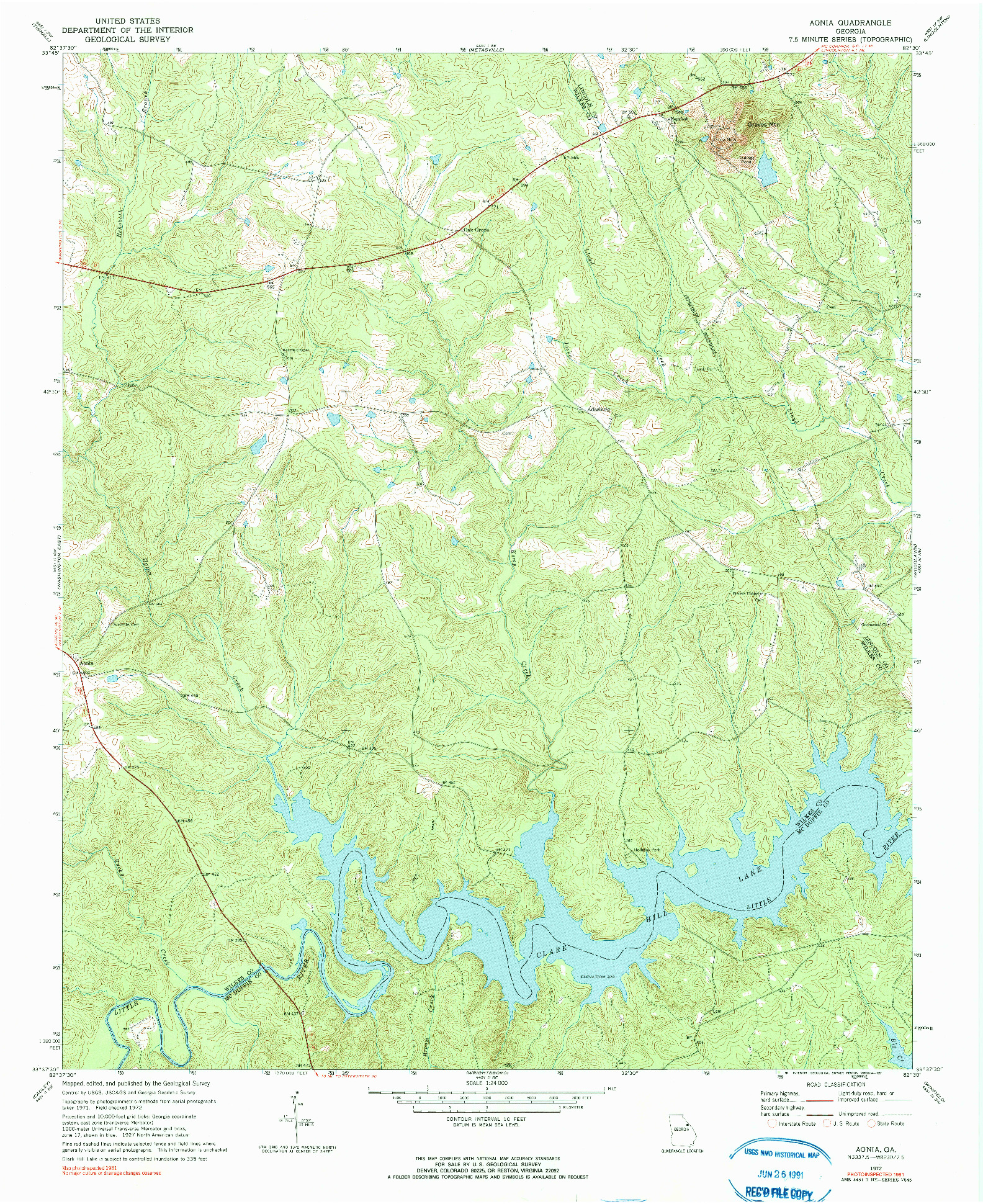 USGS 1:24000-SCALE QUADRANGLE FOR AONIA, GA 1972