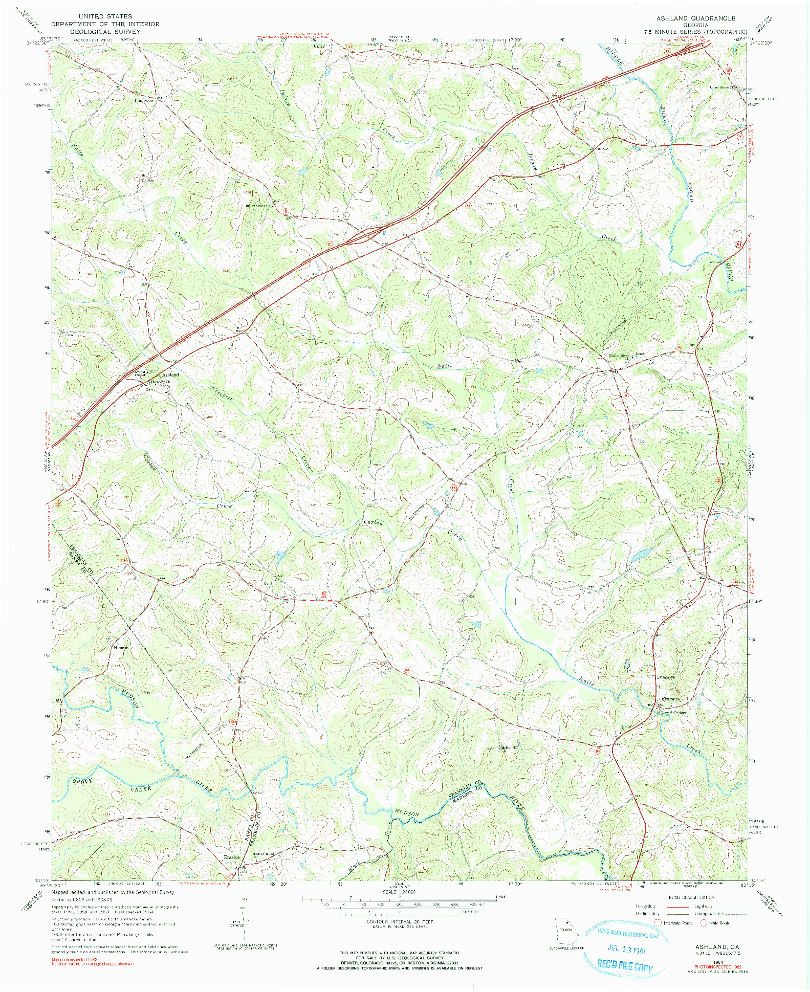 USGS 1:24000-SCALE QUADRANGLE FOR ASHLAND, GA 1964