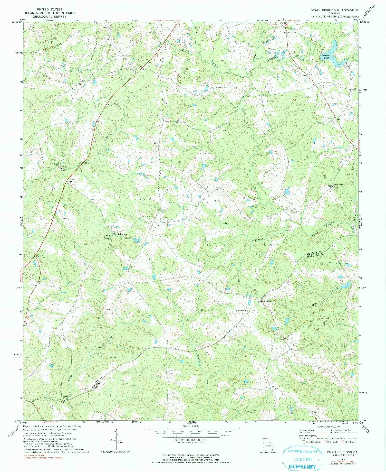 USGS 1:24000-SCALE QUADRANGLE FOR BEALL SPRINGS, GA 1971