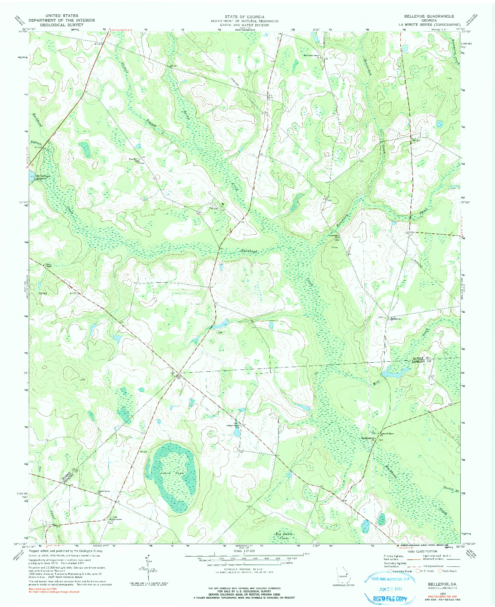 USGS 1:24000-SCALE QUADRANGLE FOR BELLEVUE, GA 1974