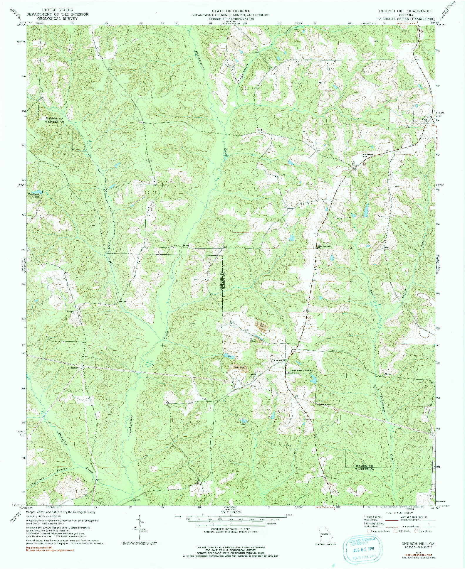 USGS 1:24000-SCALE QUADRANGLE FOR CHURCH HILL, GA 1973