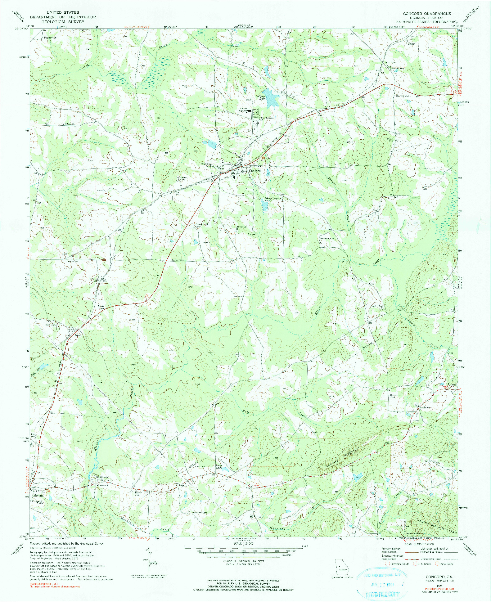 USGS 1:24000-SCALE QUADRANGLE FOR CONCORD, GA 1971