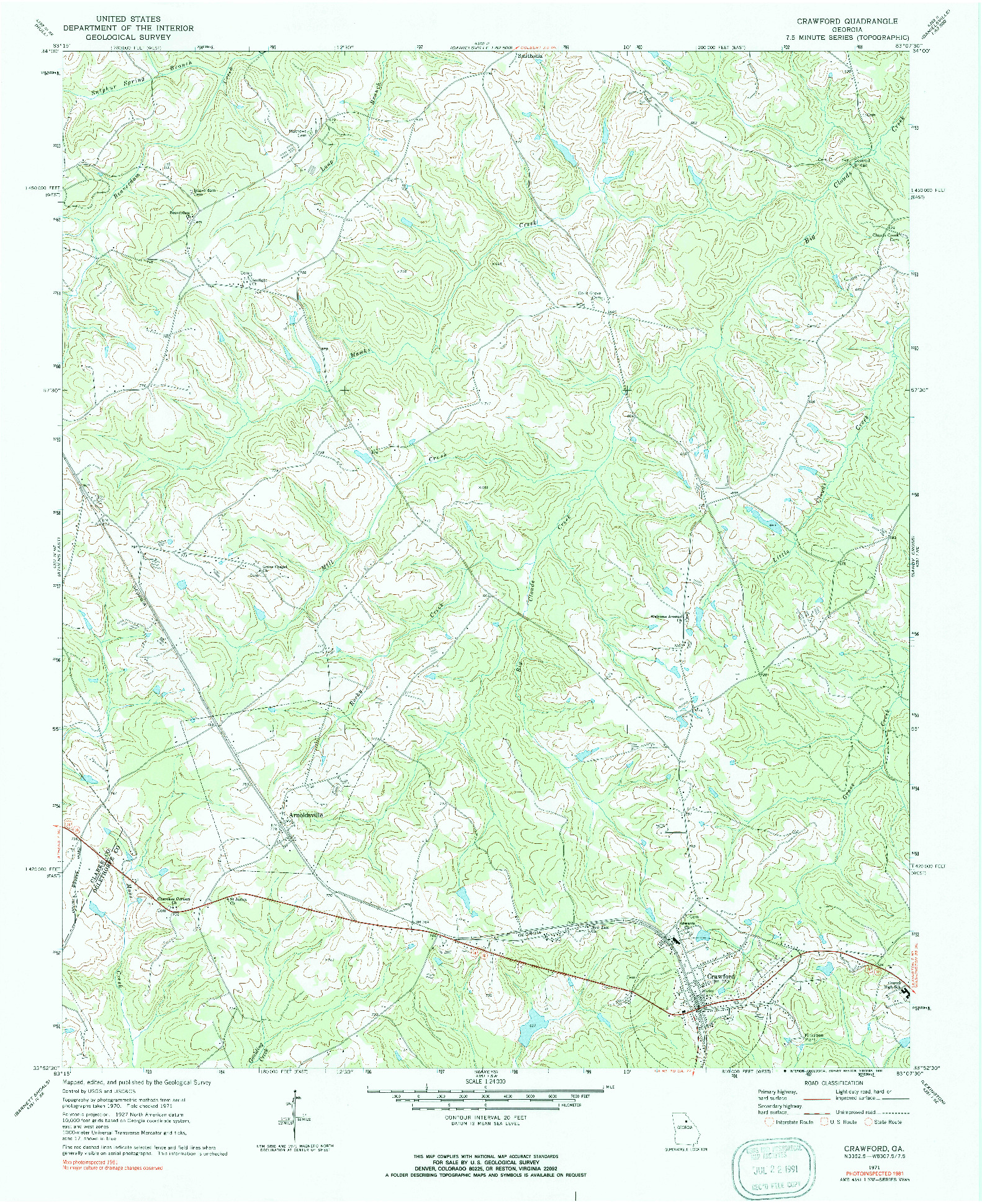 USGS 1:24000-SCALE QUADRANGLE FOR CRAWFORD, GA 1971