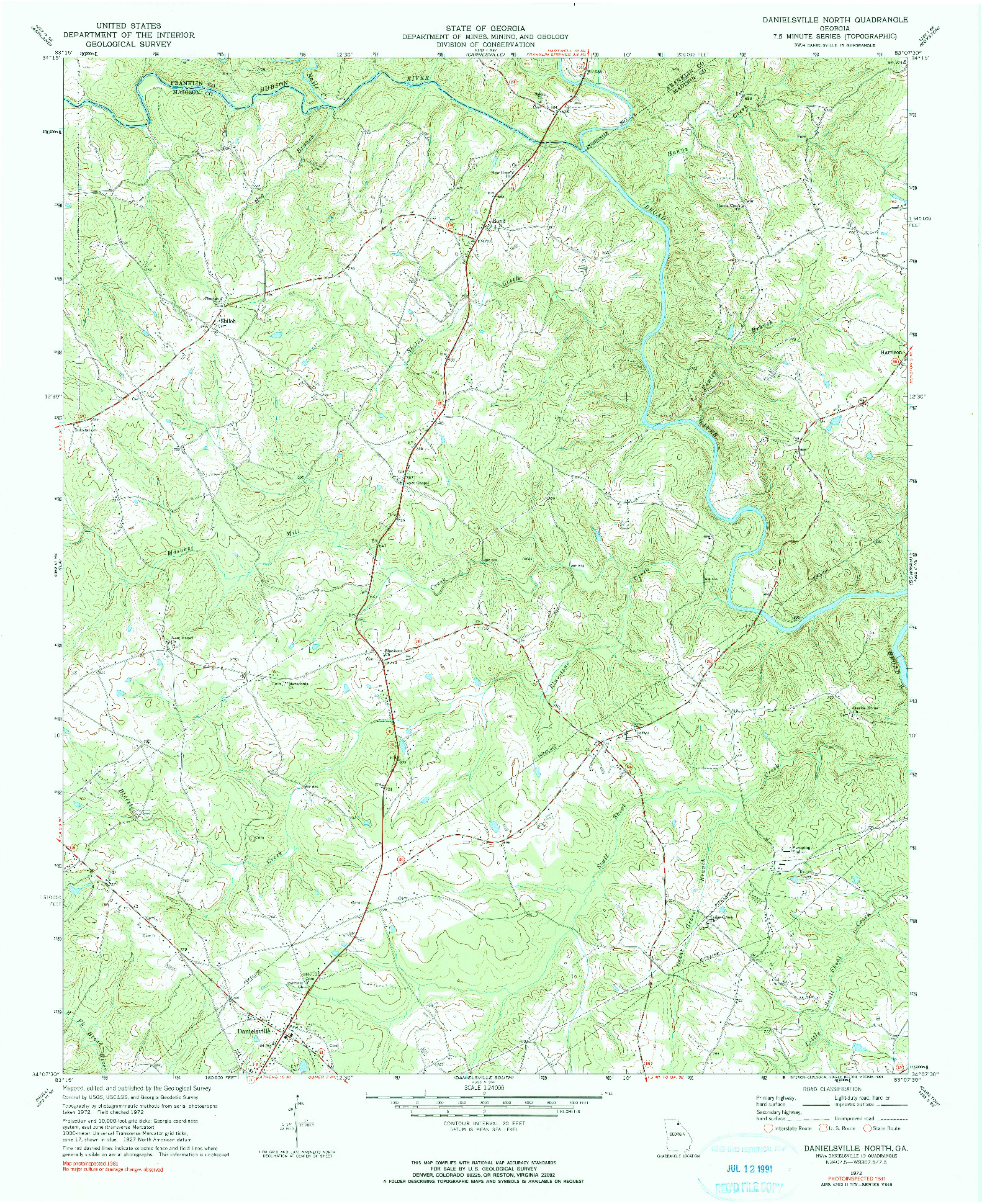 USGS 1:24000-SCALE QUADRANGLE FOR DANIELSVILLE NORTH, GA 1972