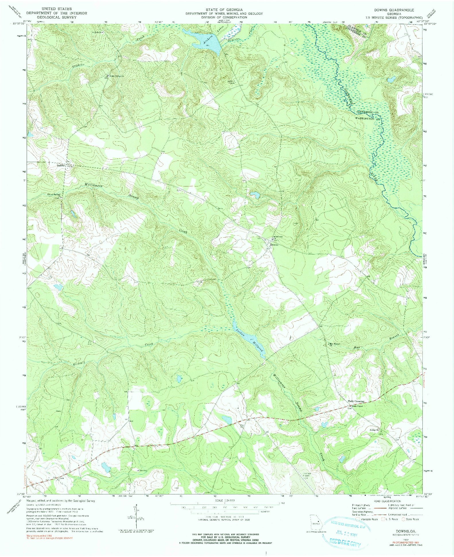 USGS 1:24000-SCALE QUADRANGLE FOR DOWNS, GA 1972