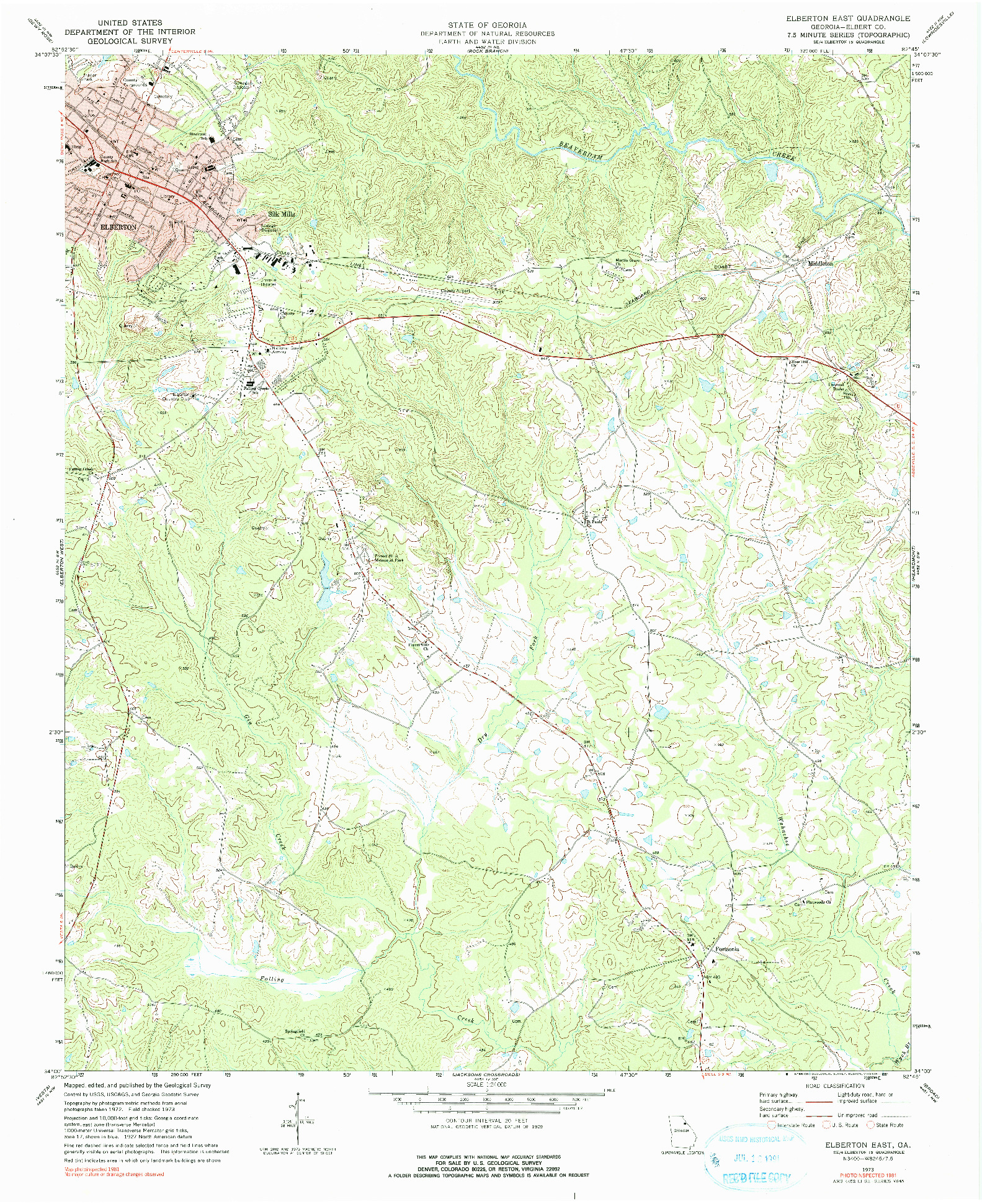 USGS 1:24000-SCALE QUADRANGLE FOR ELBERTON EAST, GA 1973
