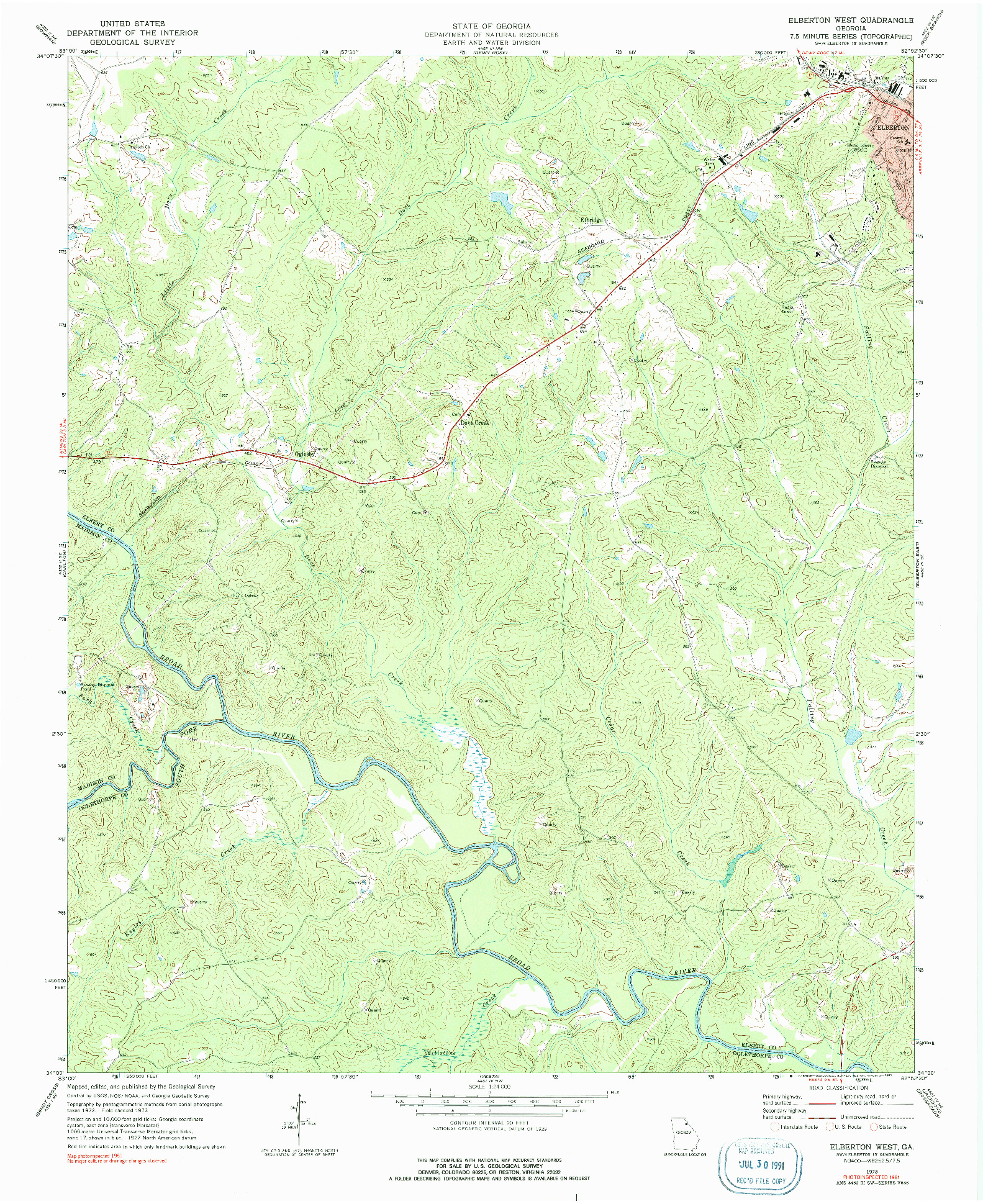 USGS 1:24000-SCALE QUADRANGLE FOR ELBERTON WEST, GA 1973