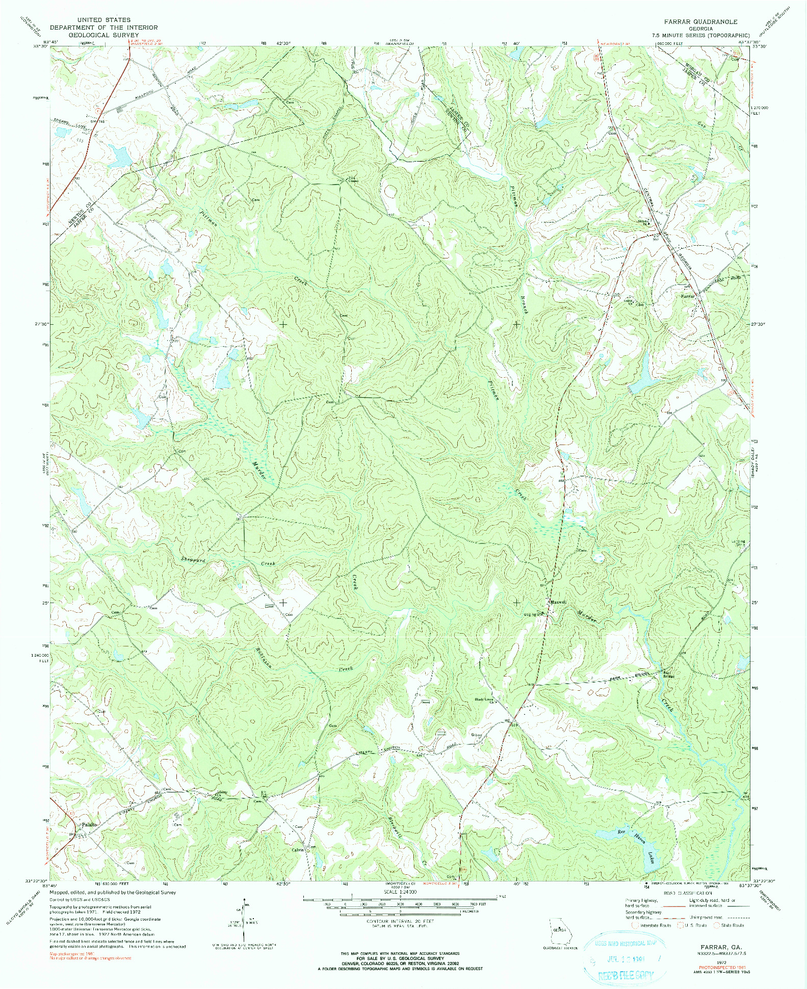 USGS 1:24000-SCALE QUADRANGLE FOR FARRAR, GA 1972