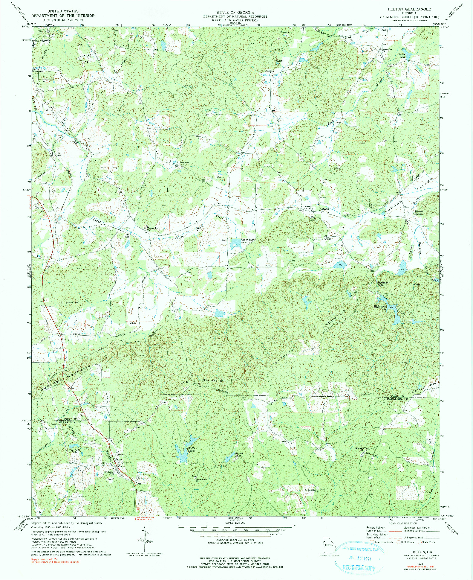 USGS 1:24000-SCALE QUADRANGLE FOR FELTON, GA 1973