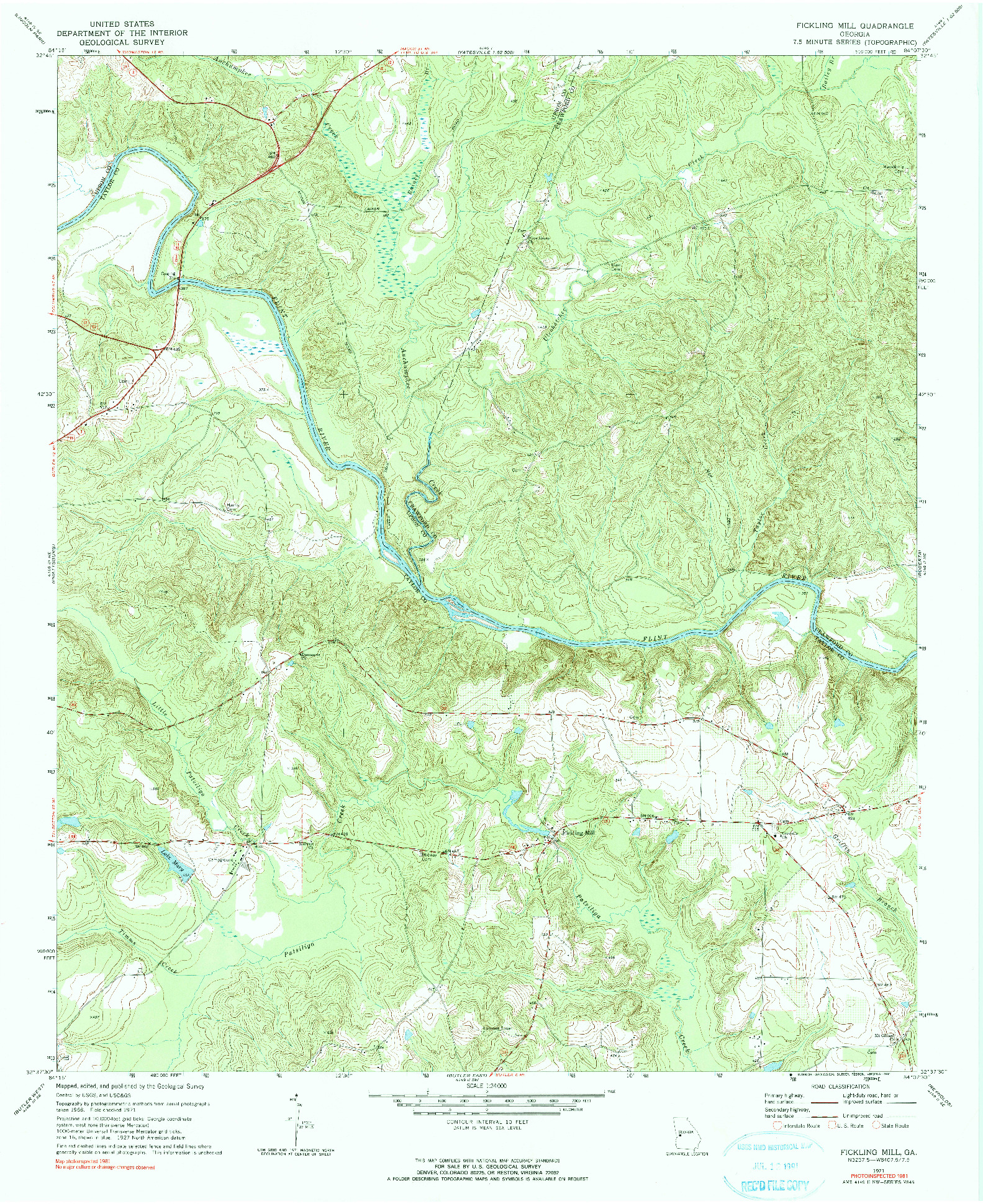 USGS 1:24000-SCALE QUADRANGLE FOR FICKLING MILL, GA 1971