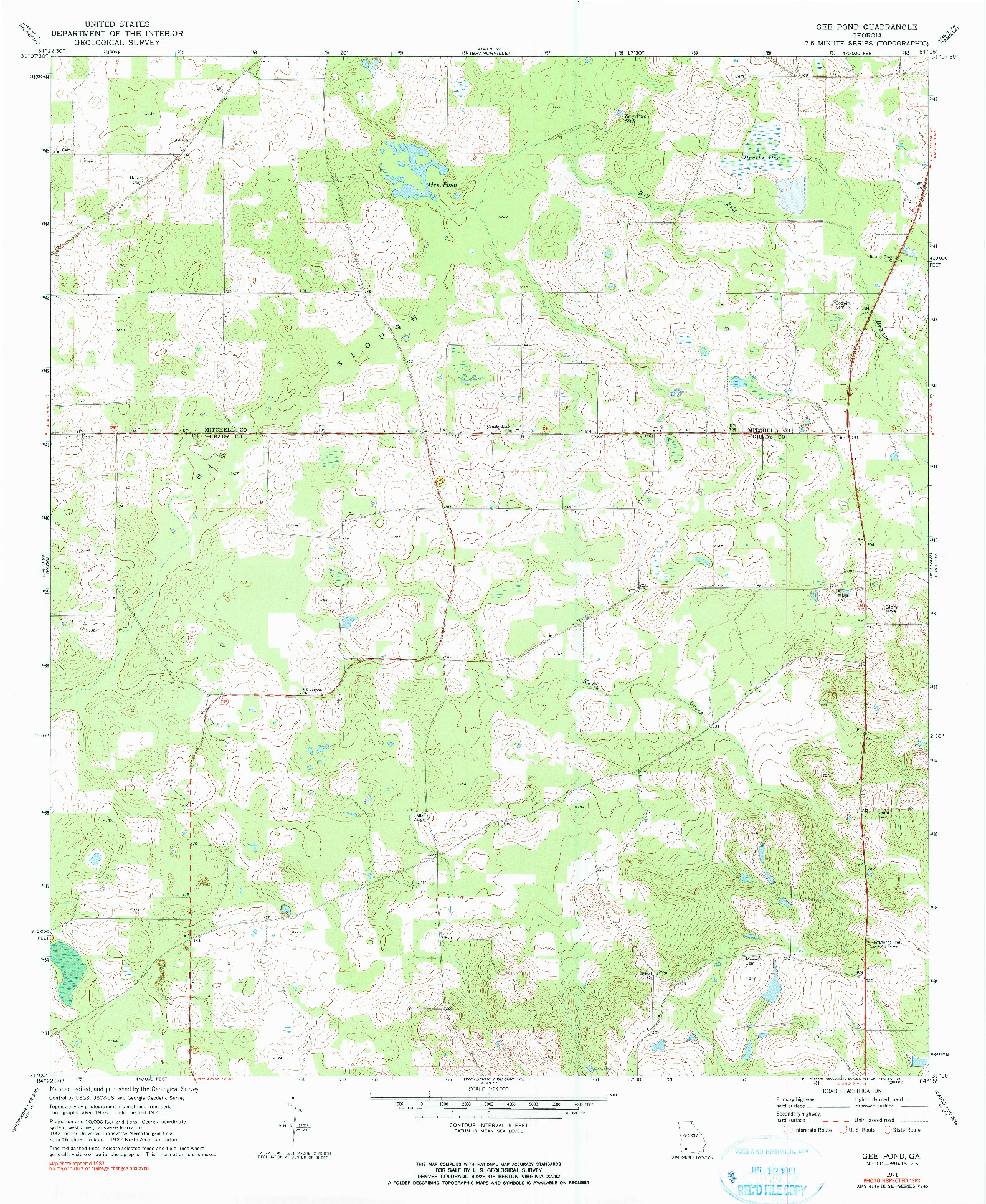 USGS 1:24000-SCALE QUADRANGLE FOR GEE POND, GA 1971