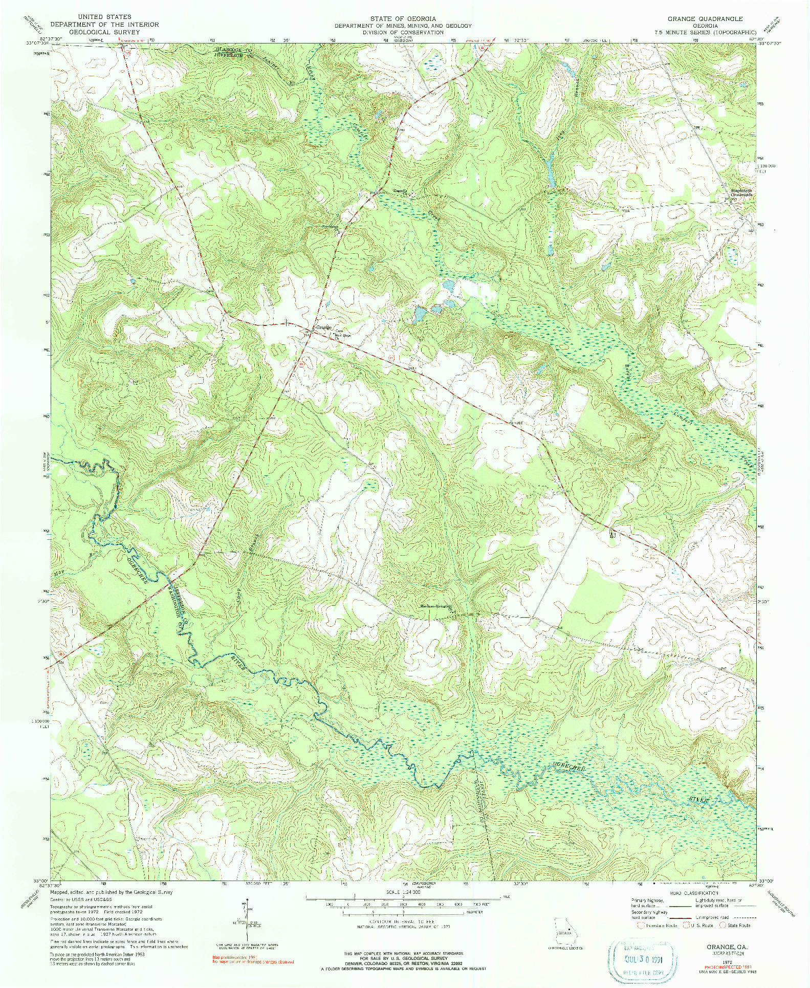 USGS 1:24000-SCALE QUADRANGLE FOR GRANGE, GA 1972